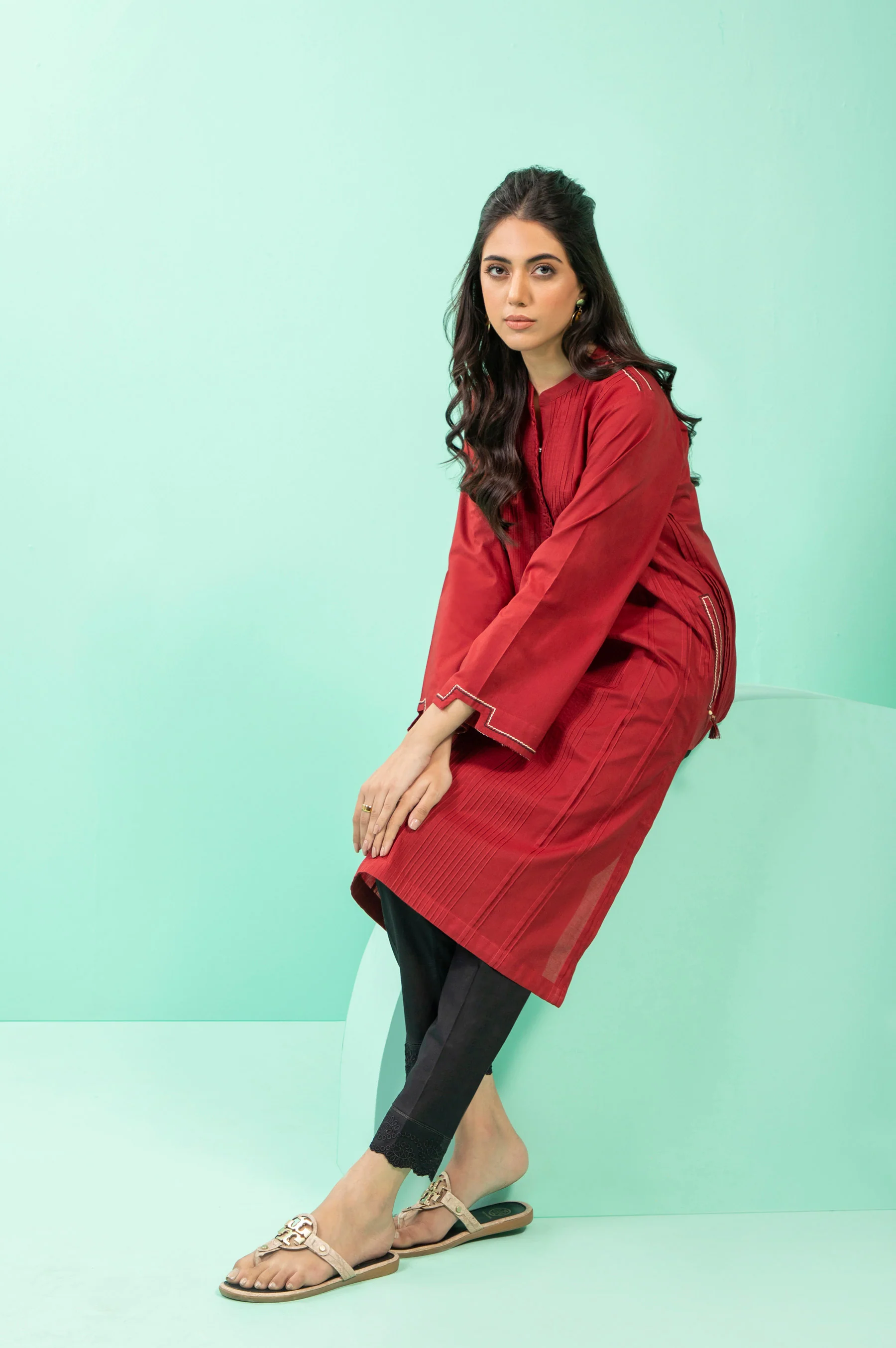 Stitched 1 Piece Embellished Cambric Shirt - Image 3