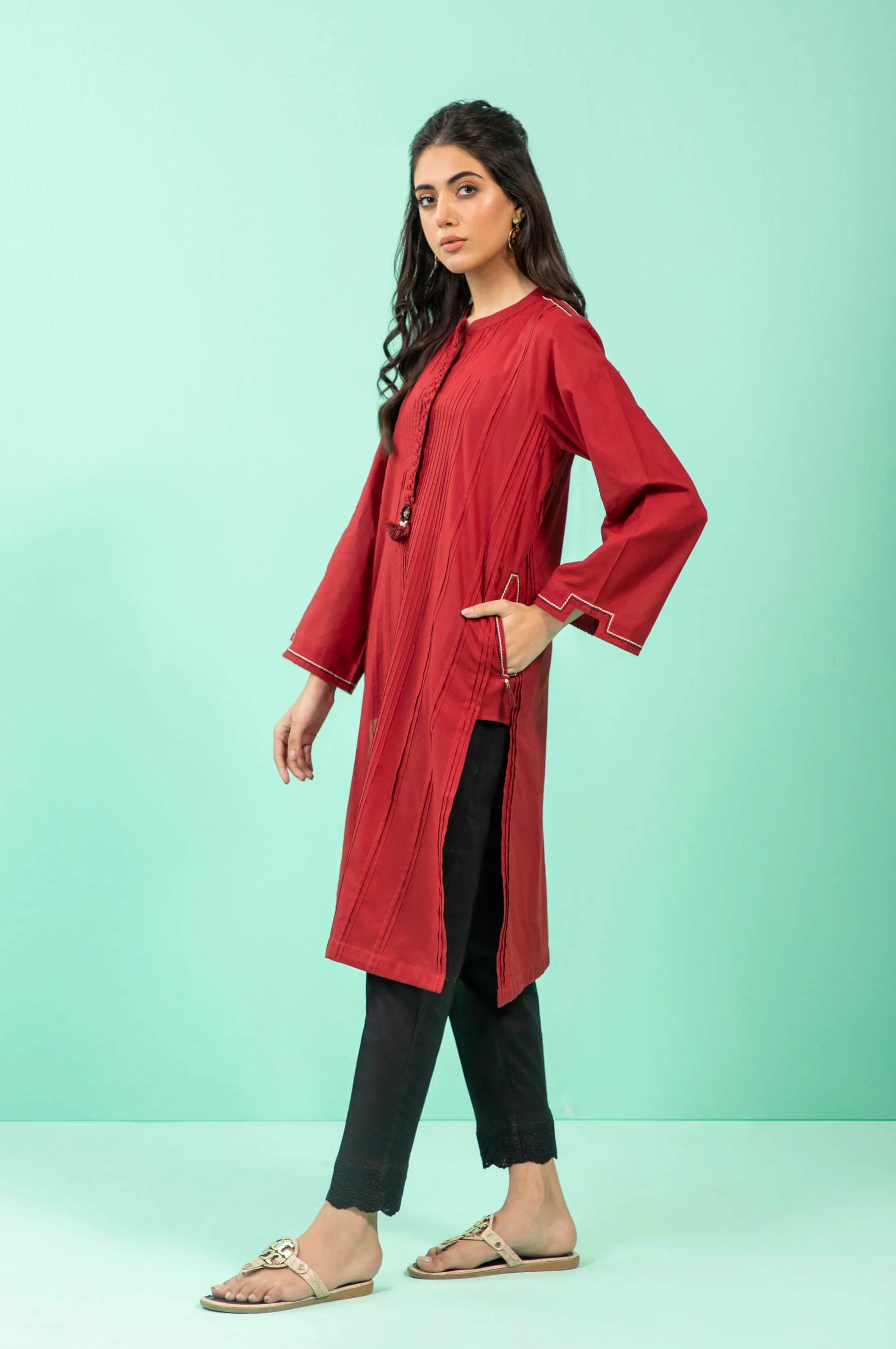 Stitched 1 Piece Embellished Cambric Shirt - Image 4