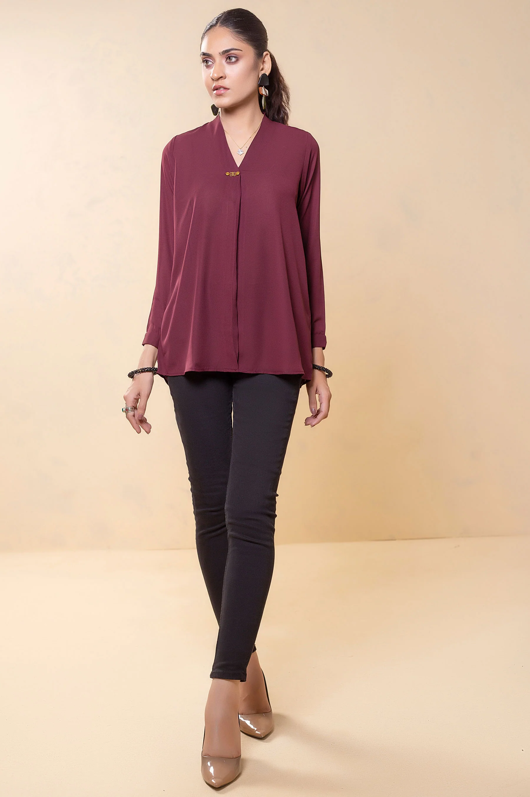 Stitched 1 Piece Embellished Crepe Top - Image 2