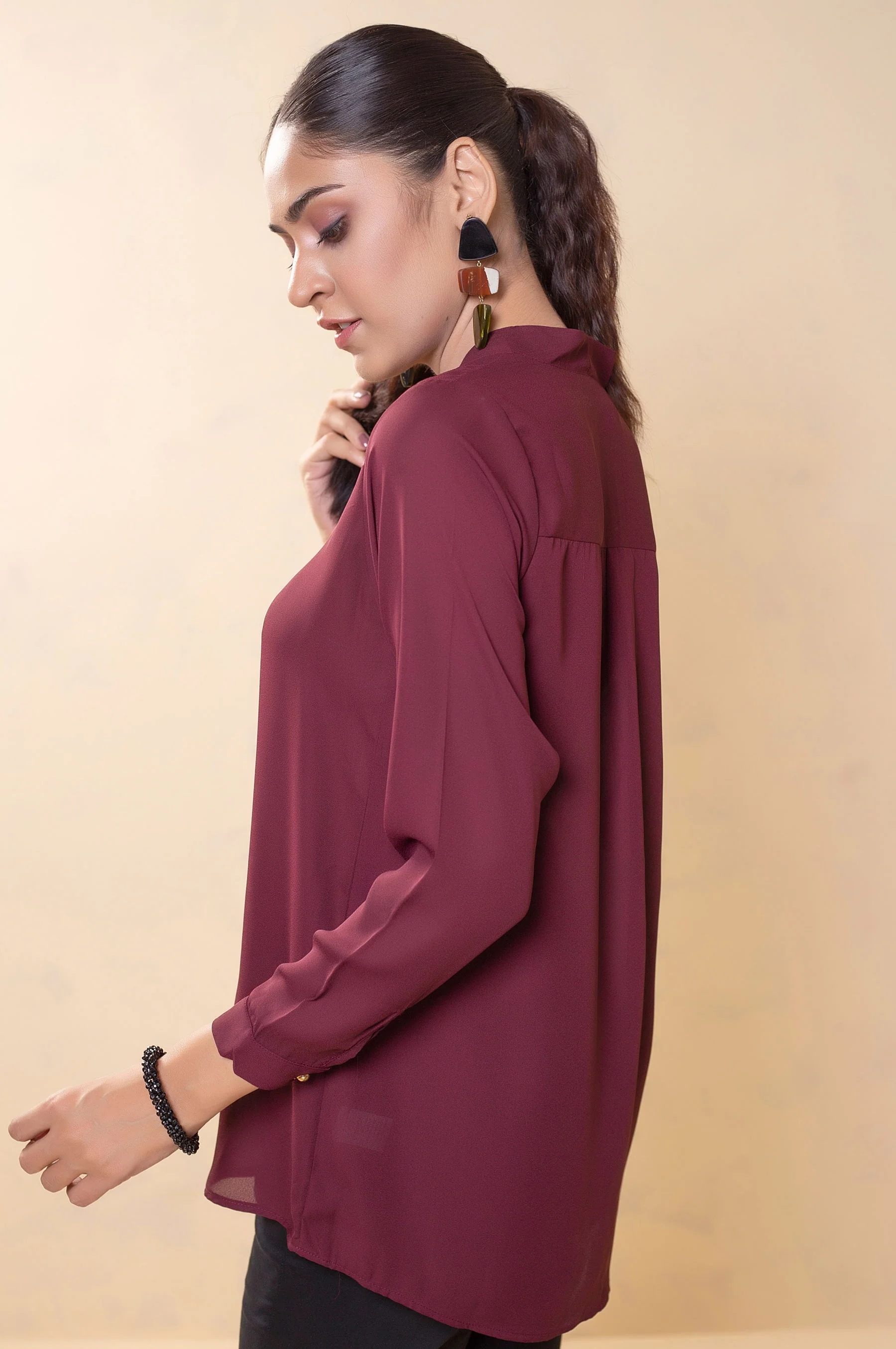 Stitched 1 Piece Embellished Crepe Top - Image 5