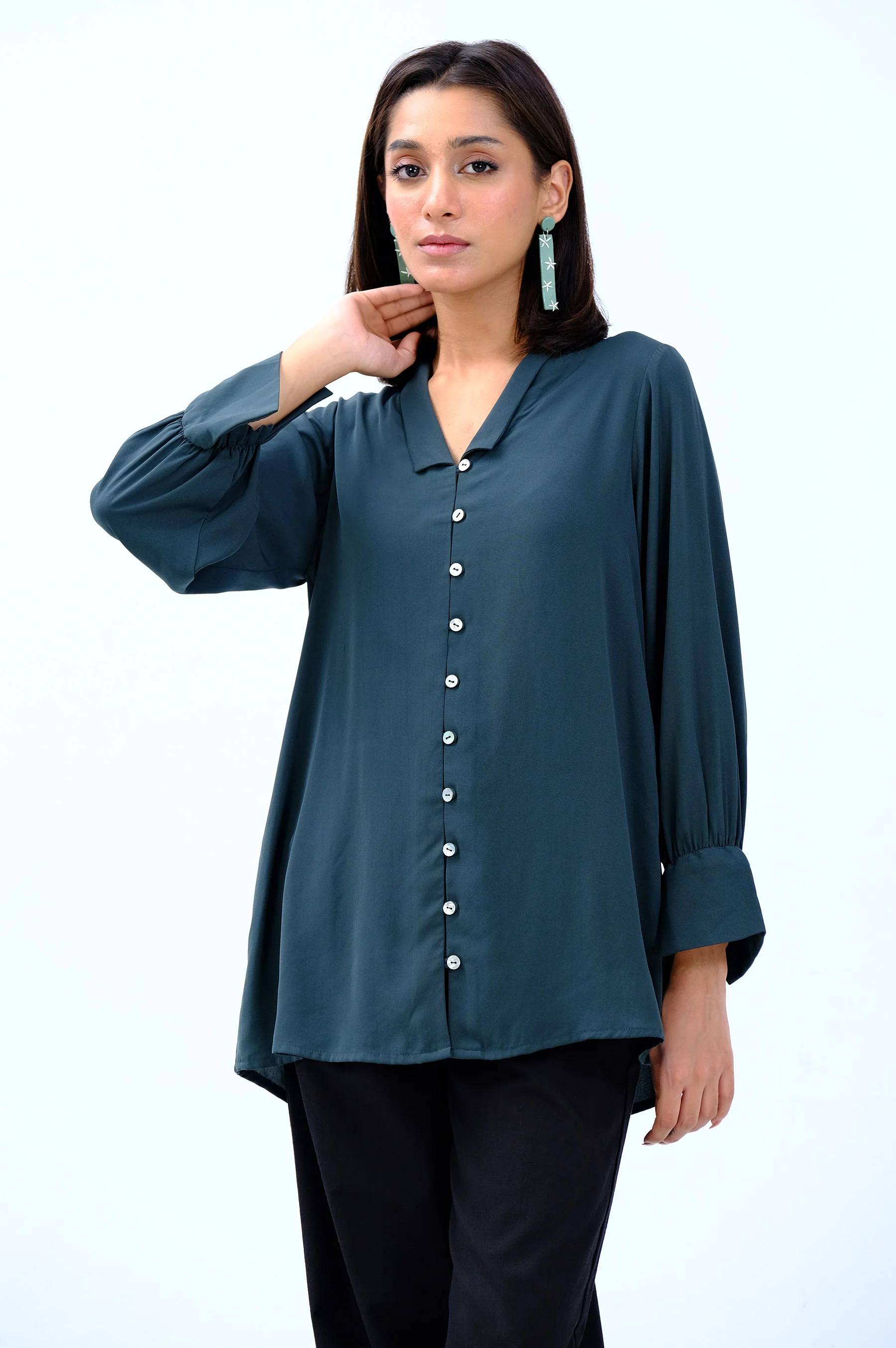 Stitched 1 Piece Embellished Crepe Top - Image 3