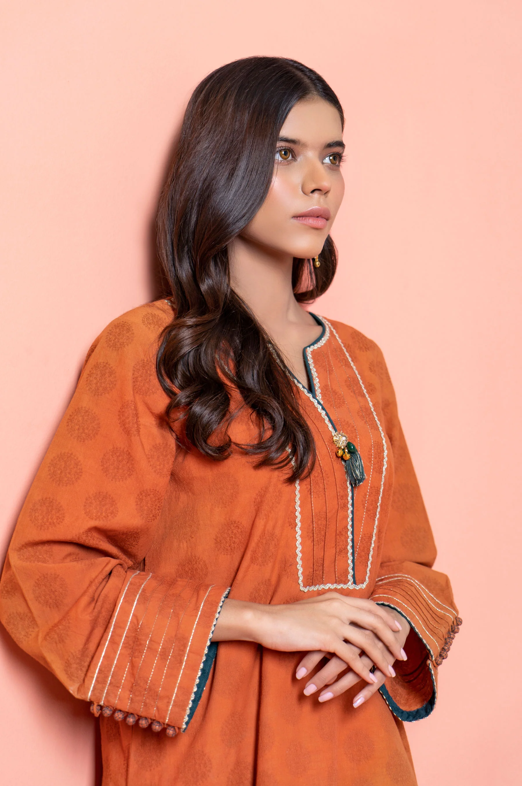 Stitched 1 Piece Embellished Jacquard Kurta - Image 6
