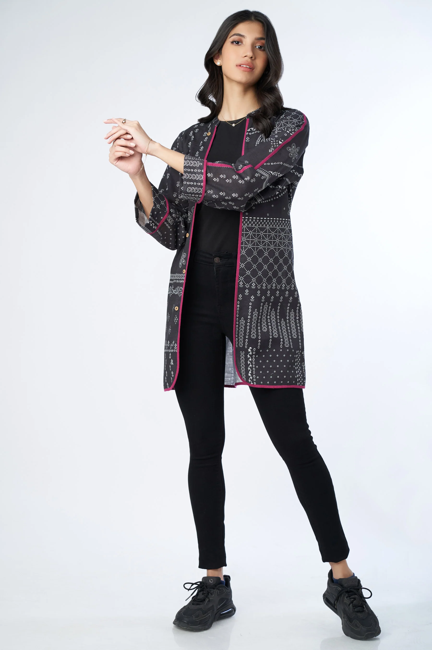 Stitched 1 Piece Embellished Khaddar Printed Jacket - Image 3