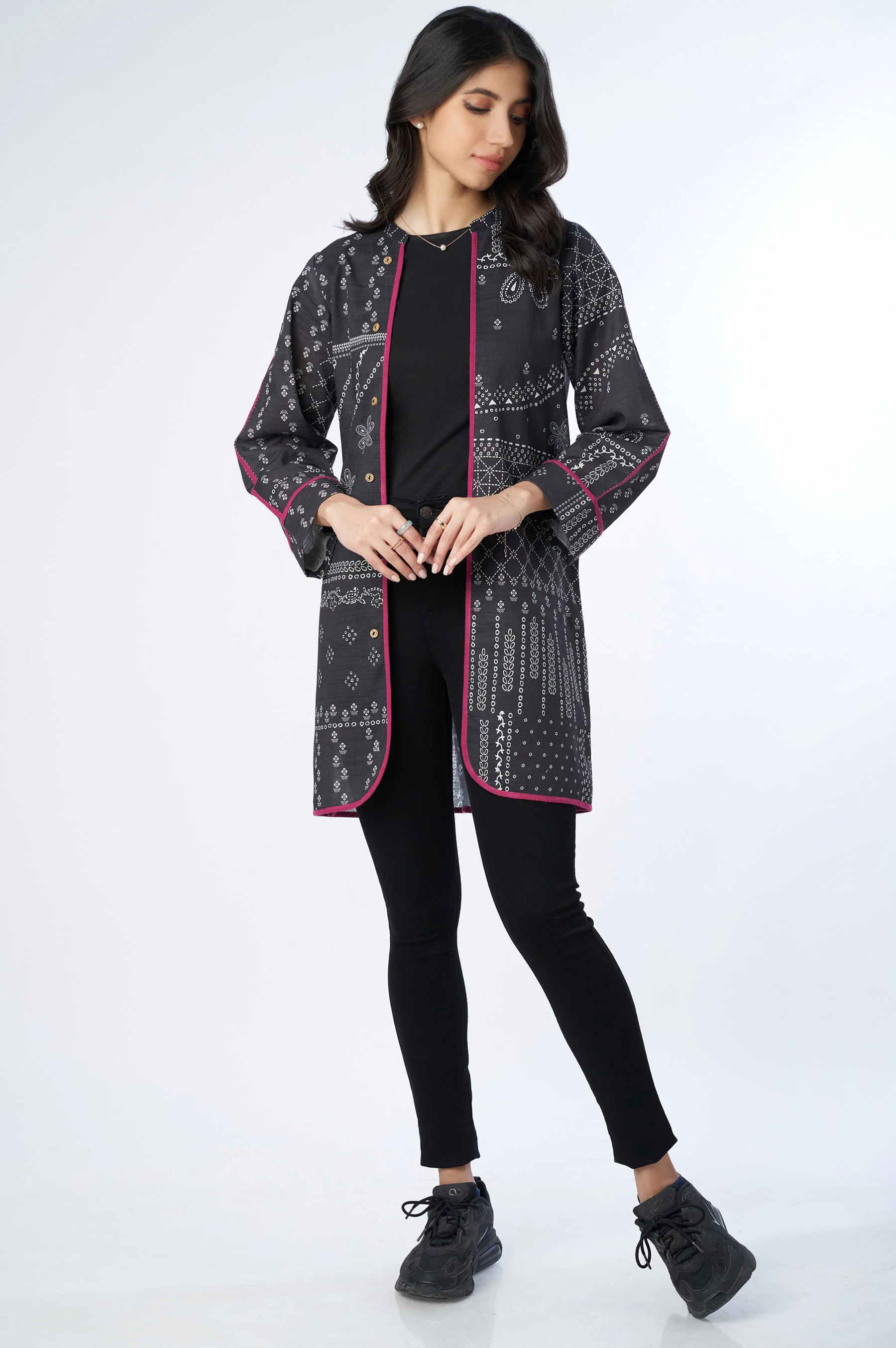 Stitched 1 Piece Embellished Khaddar Printed Jacket - Image 4