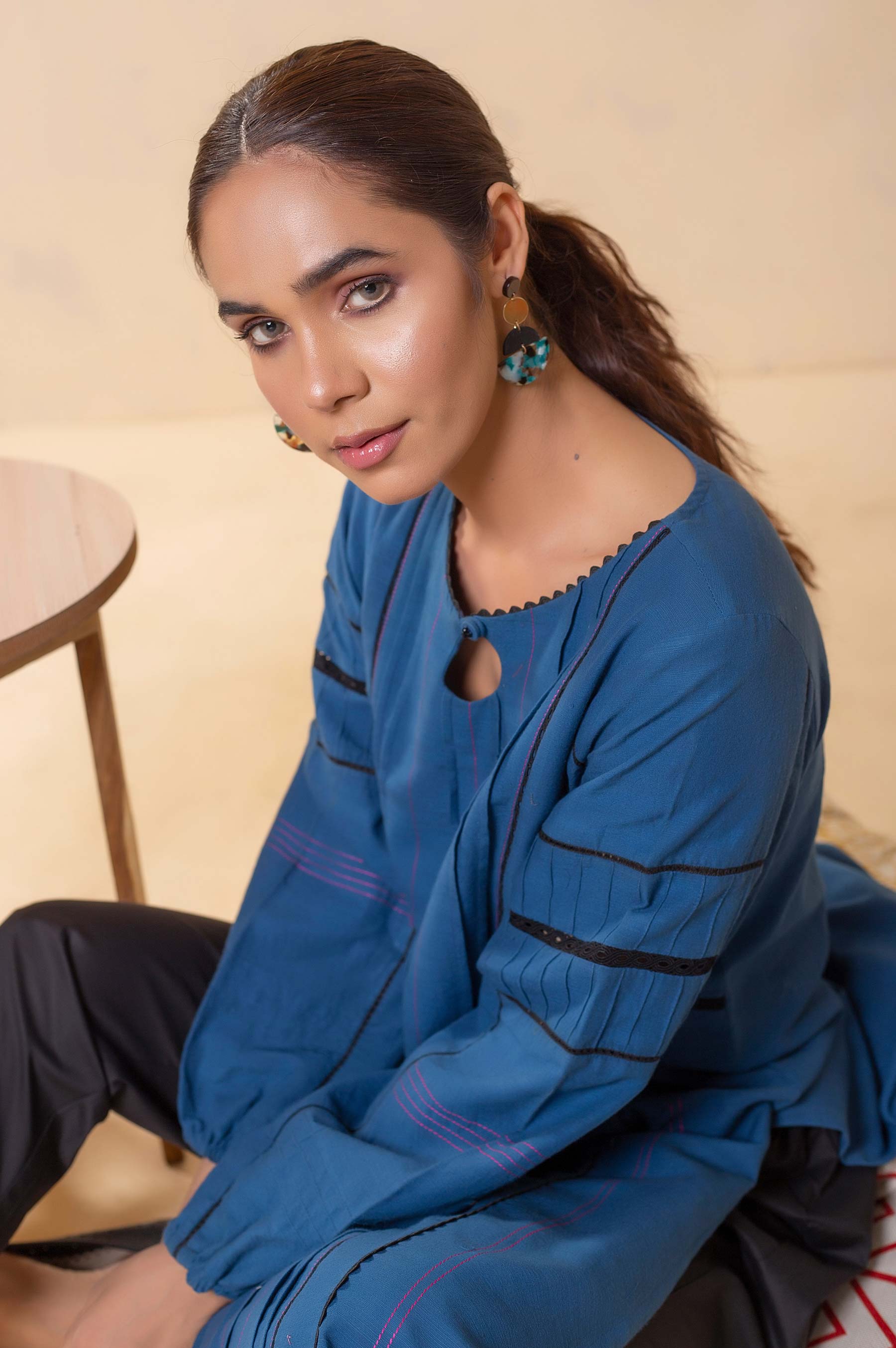 Stitched 1 Piece Embellished Khaddar Top - Image 3