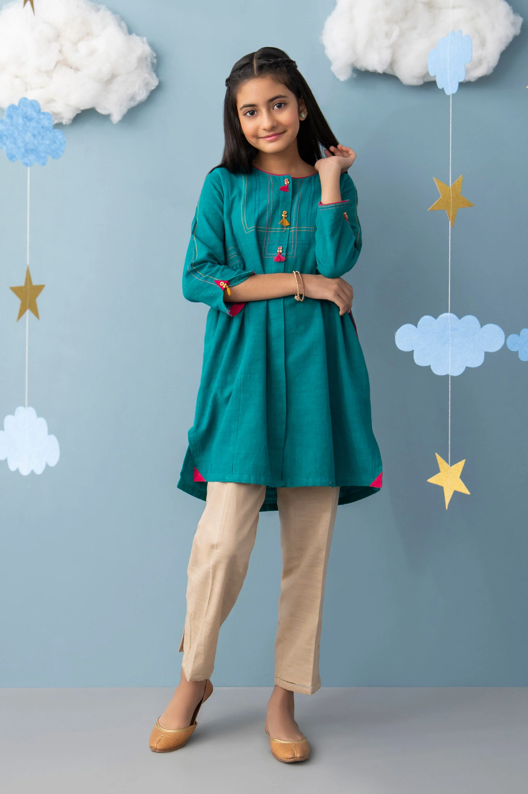 Stitched 1 Piece Embellished Khaddar Junior Shirt - Image 2