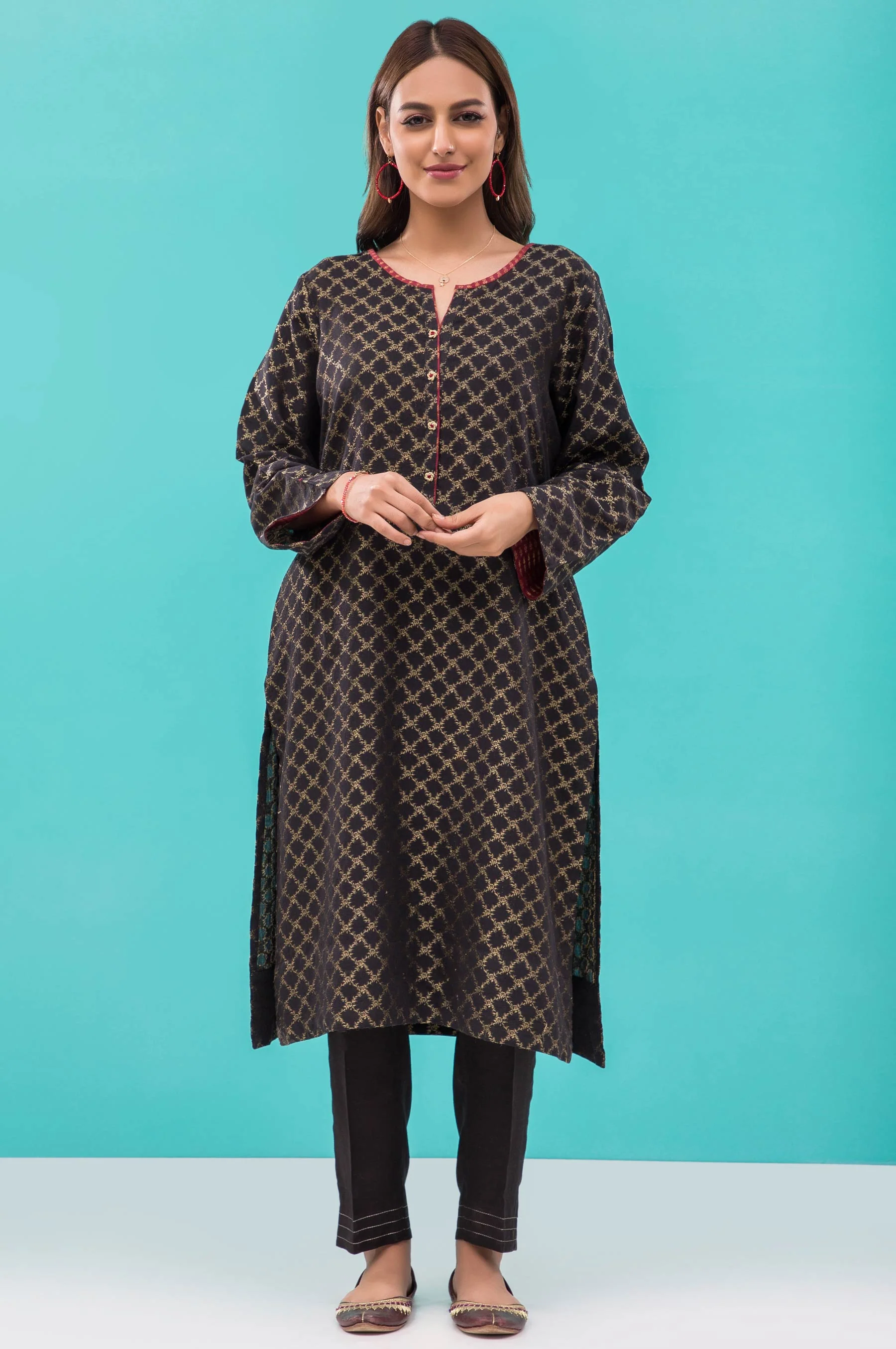 Stitched 1 Piece Embellished Jacquard Shirt
