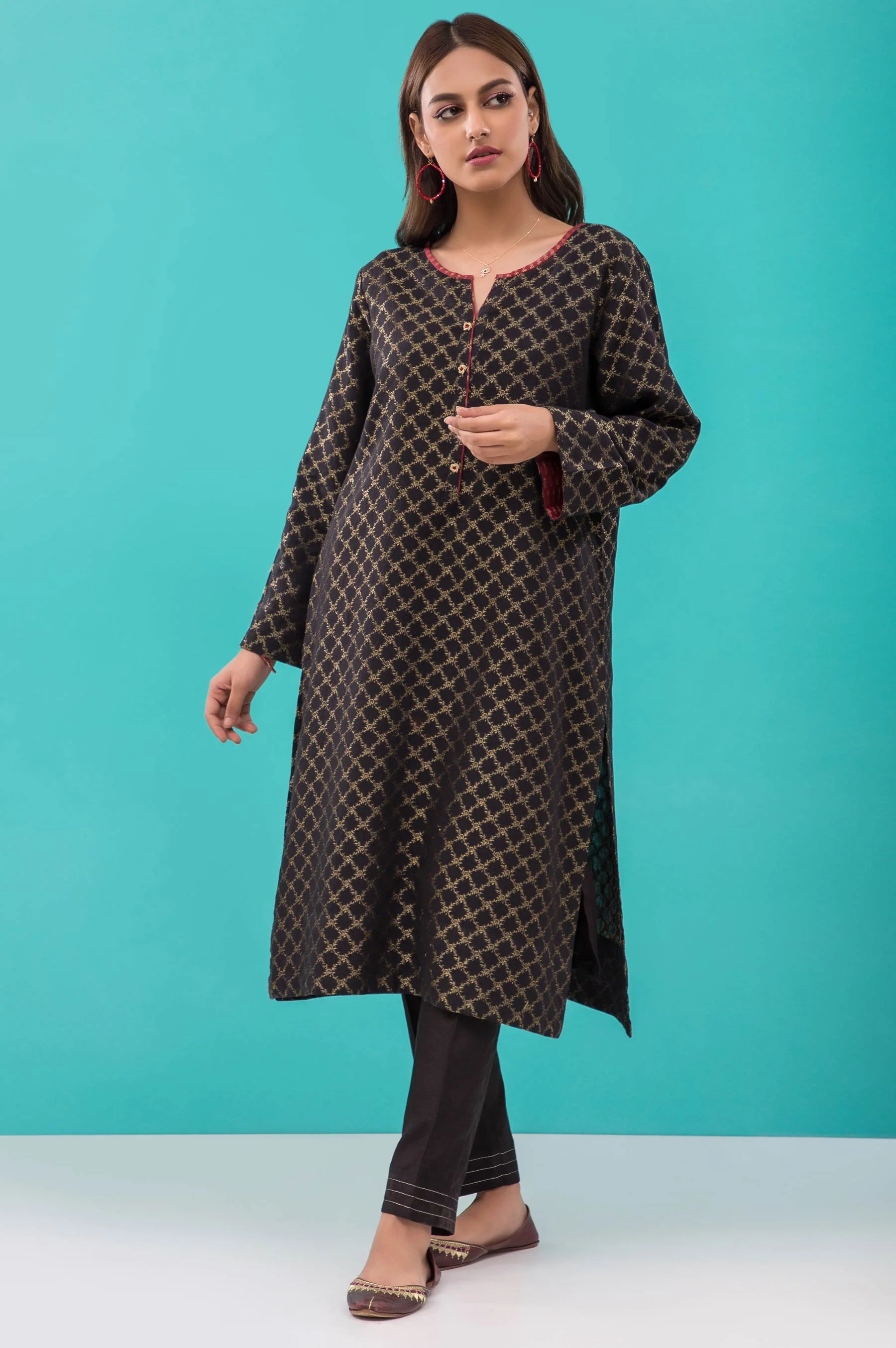 Stitched 1 Piece Embellished Jacquard Shirt - Image 3