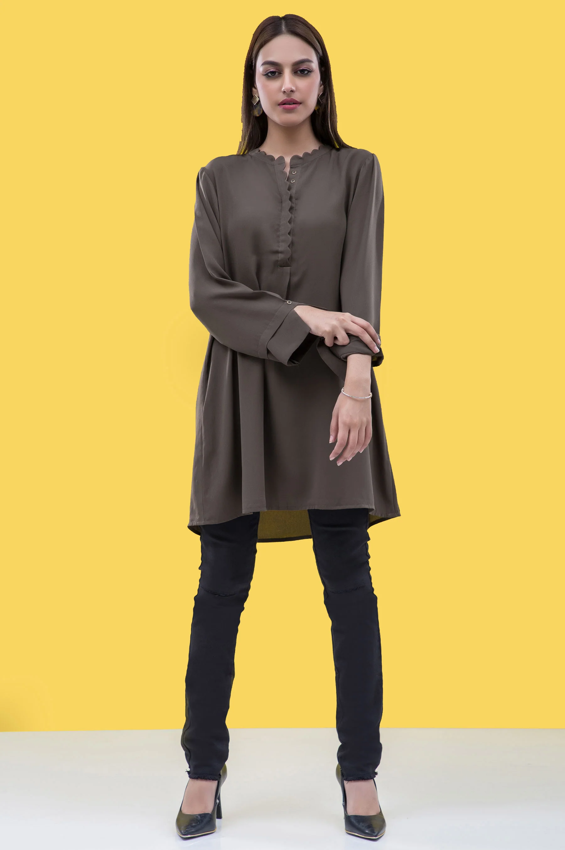 Stitched 1 Piece Embellished Crepe Shirt
