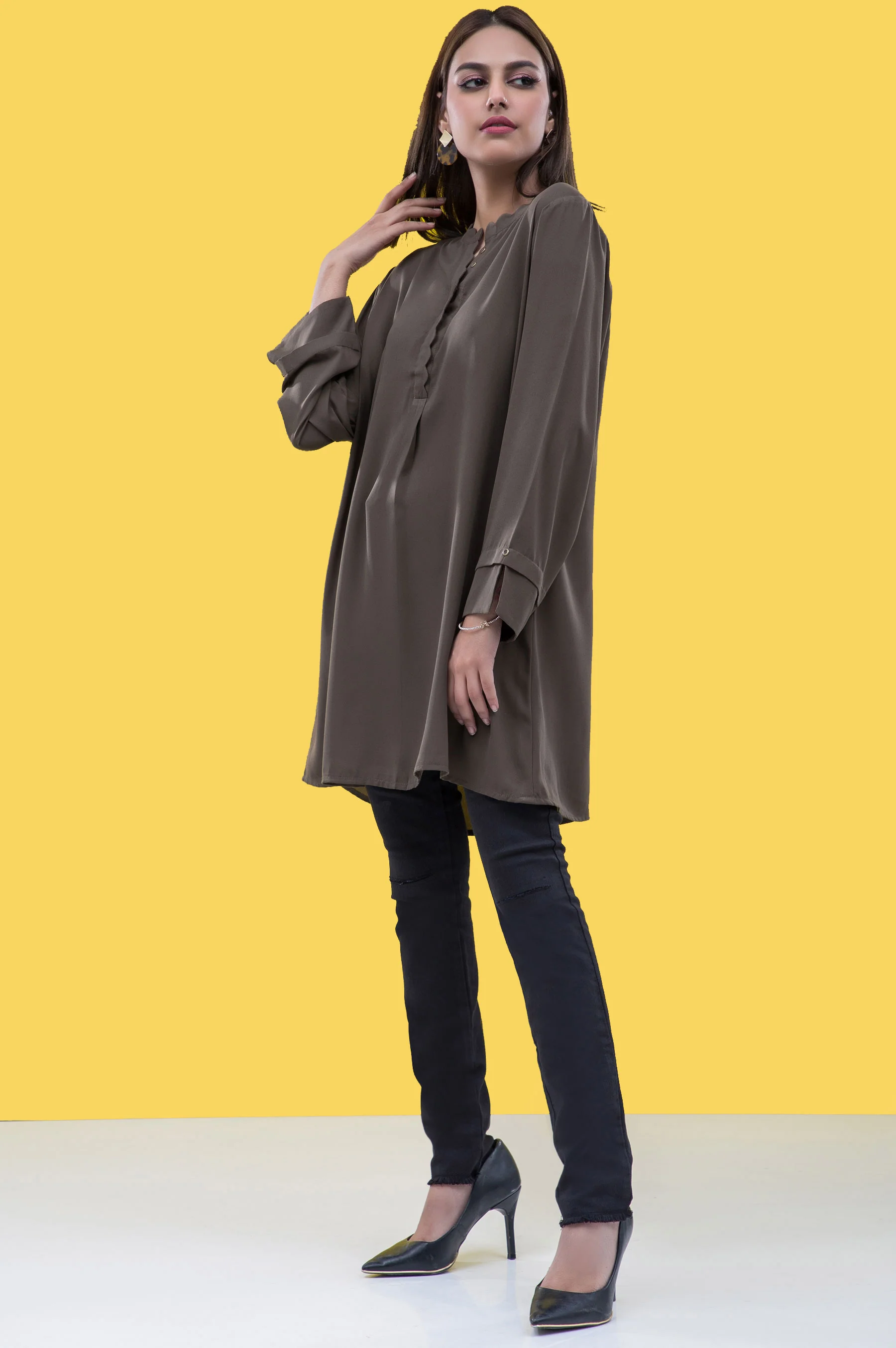 Stitched 1 Piece Embellished Crepe Shirt - Image 3