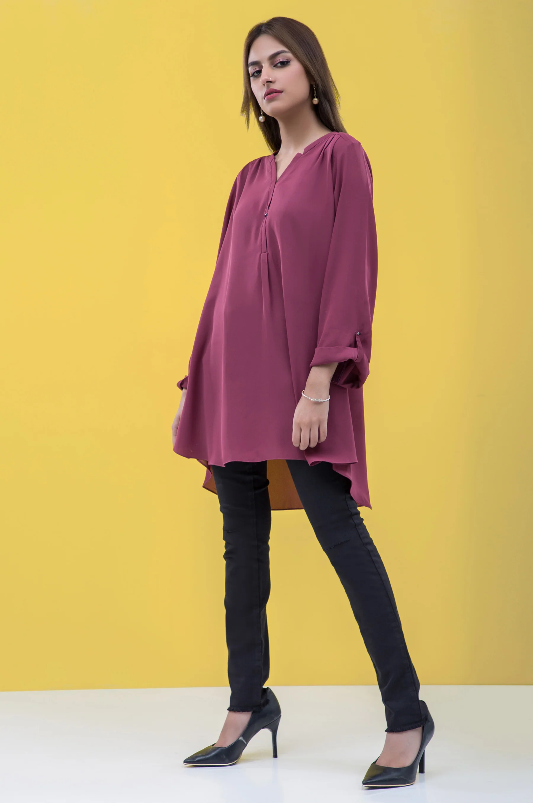 Stitched 1 Piece Embellished Crepe Shirt - Image 3