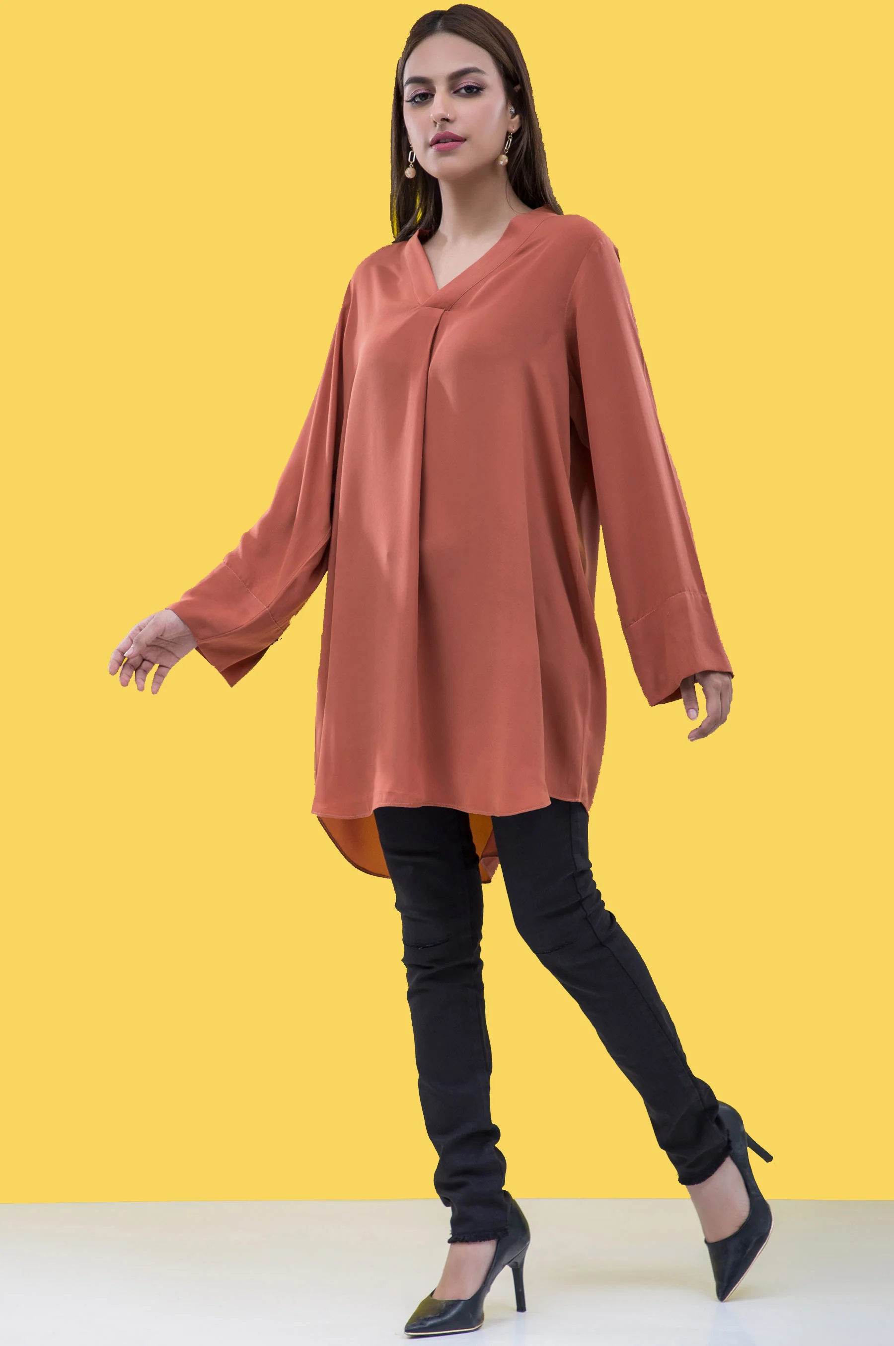 Stitched 1 Piece Embellished Crepe Shirt - Image 3
