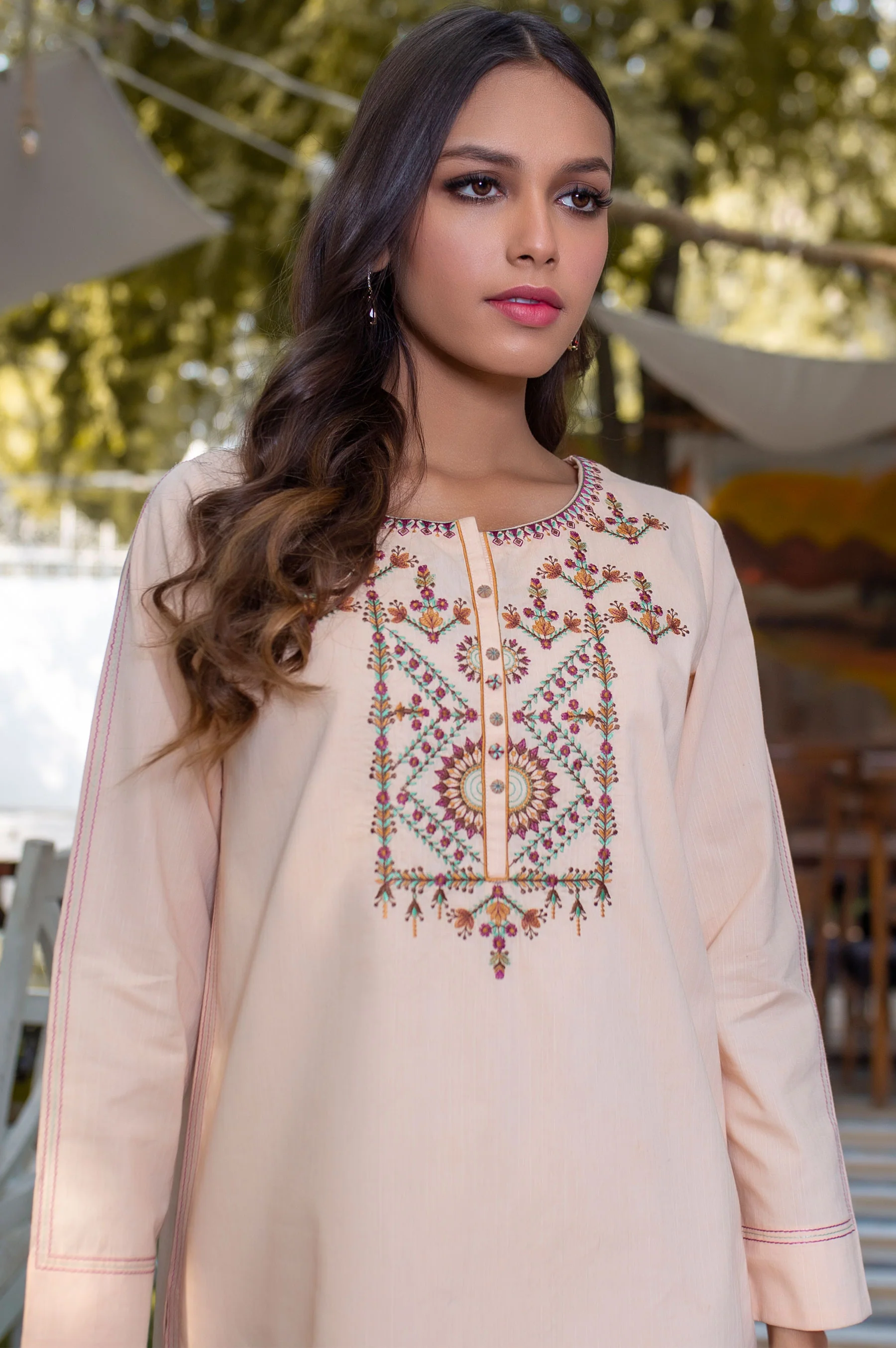 Stitched 1 Piece Embellished Chambray Shirt