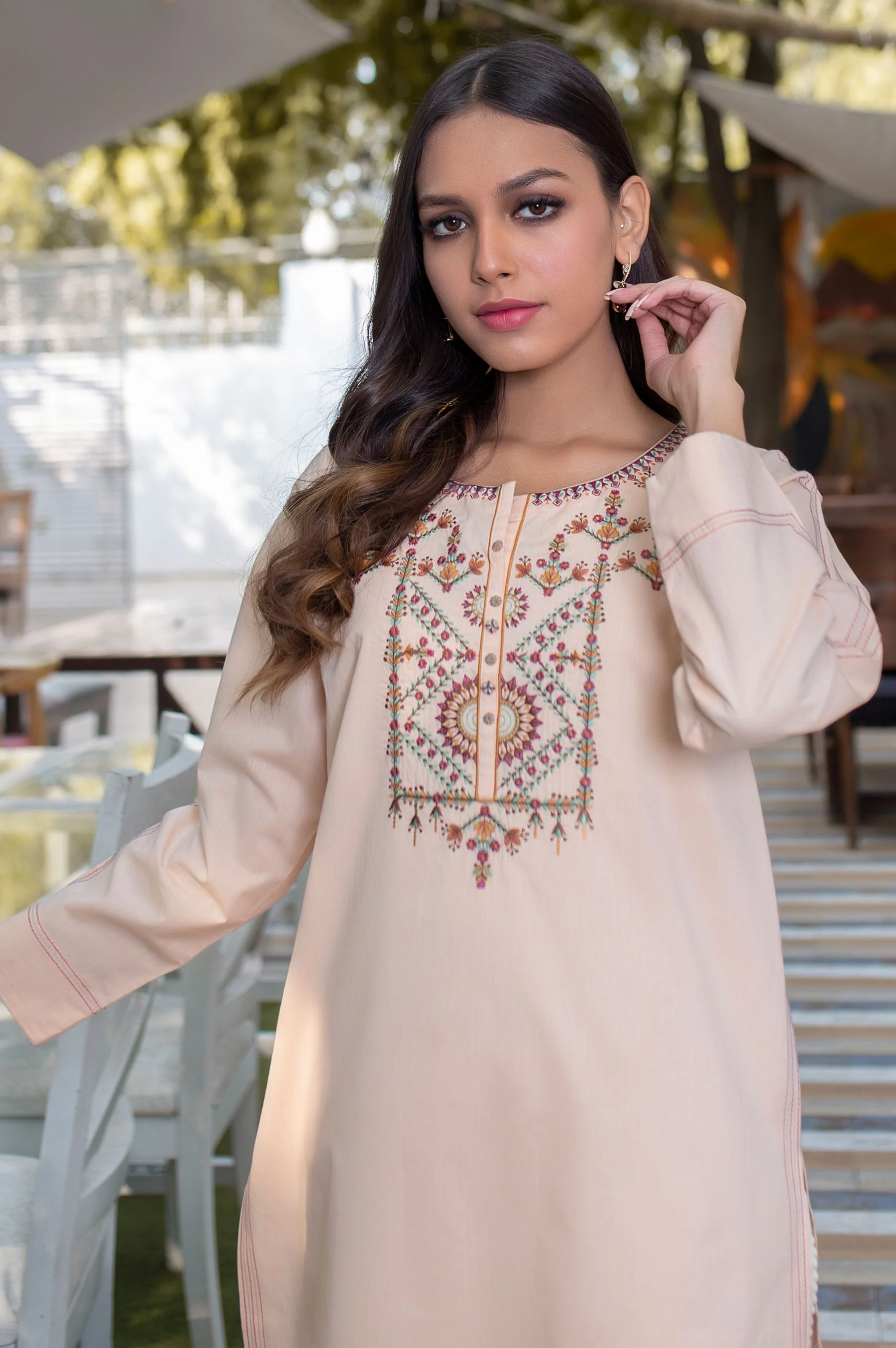 Stitched 1 Piece Embellished Chambray Shirt - Image 4