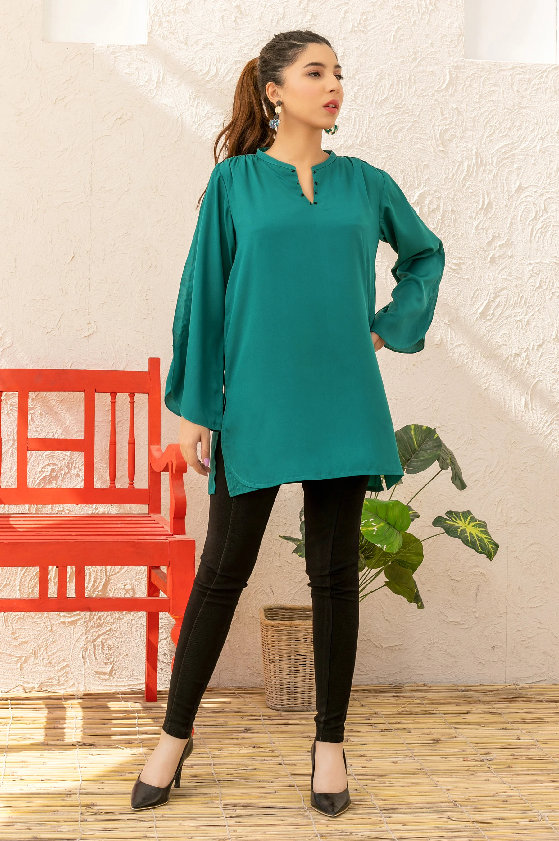 Stitched 1 Piece Embellished Crepe Shirt