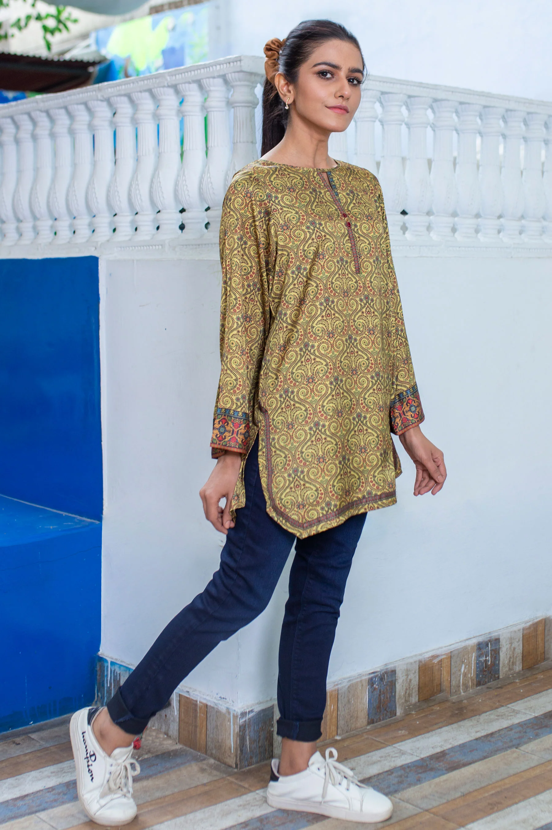 Stitched 1 Piece Embellished Satin Shirt - Image 3