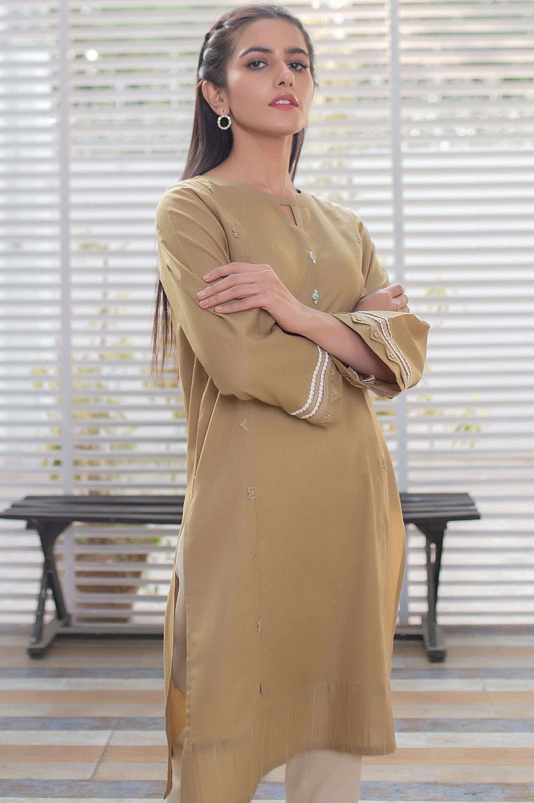 Stitched 1 Piece Embellished Jacquard Shirt - Image 3