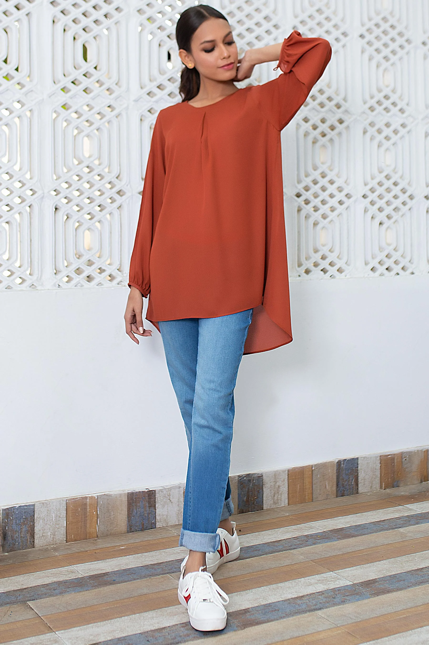Stitched 1 Piece Embellished Crepe Shirt - Image 3