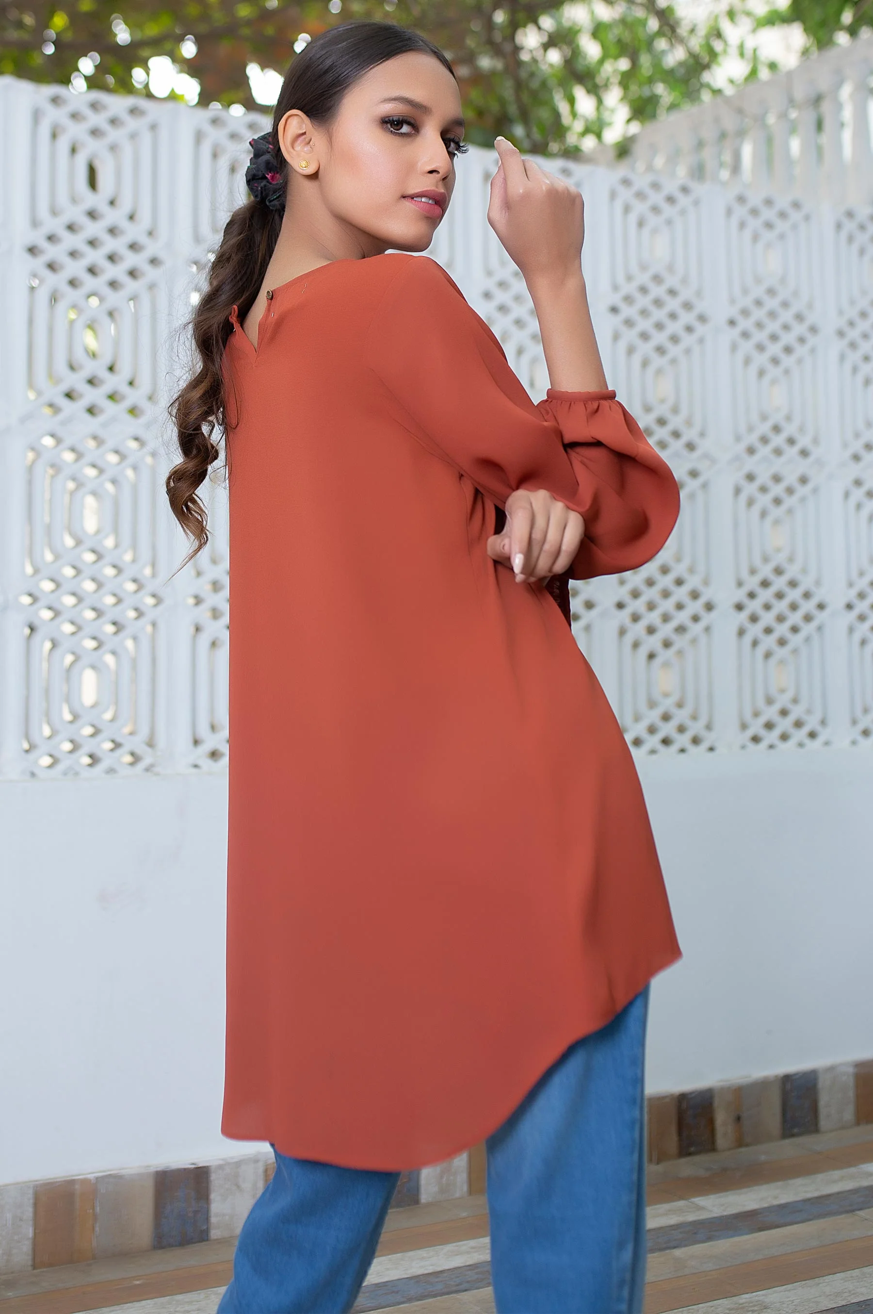 Stitched 1 Piece Embellished Crepe Shirt - Image 4
