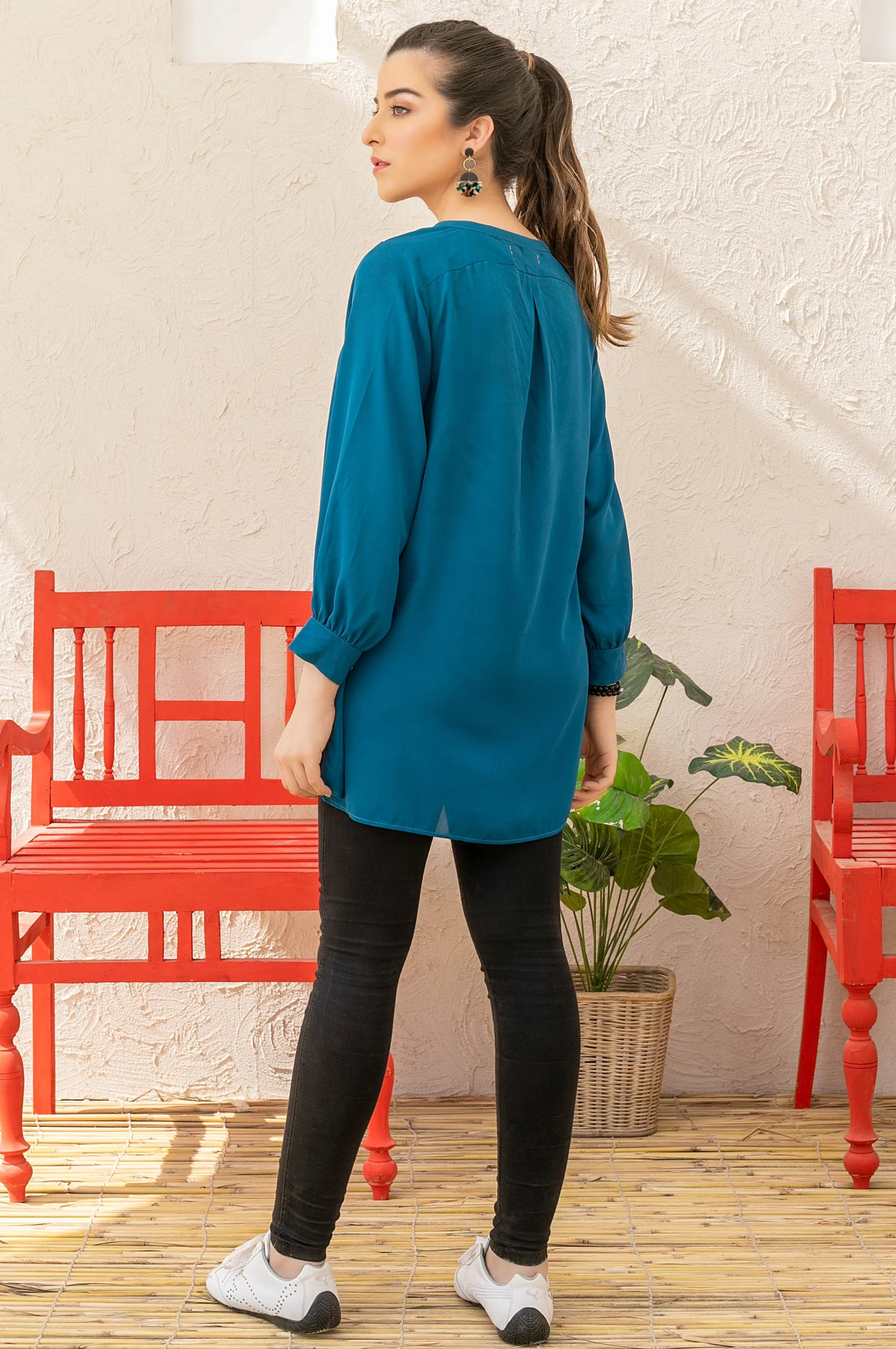 Stitched 1 Piece Embellished Crepe Shirt - Image 2