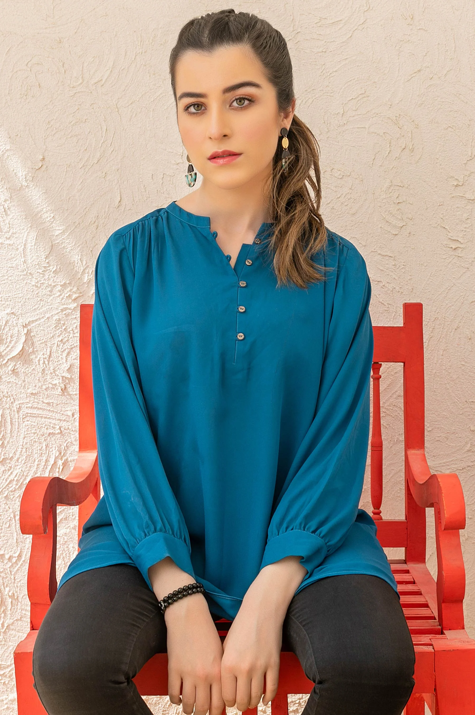 Stitched 1 Piece Embellished Crepe Shirt - Image 4