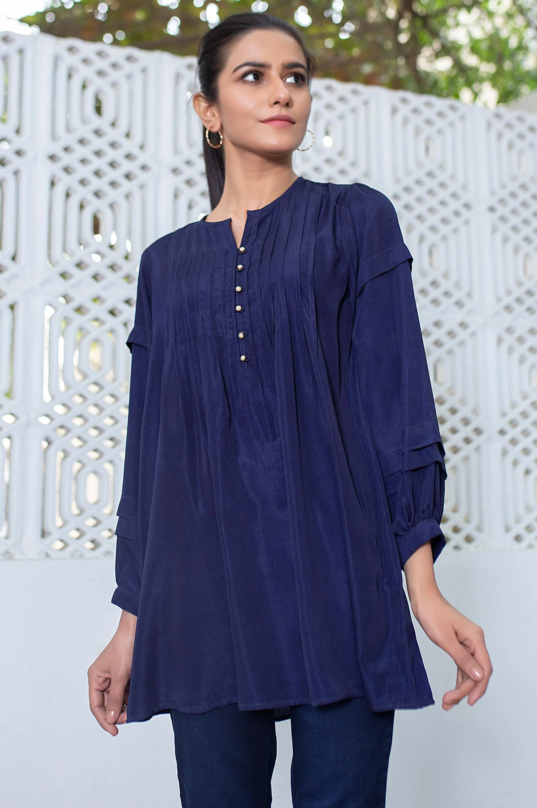 Stitched 1 Piece Embellished Crepe Shirt
