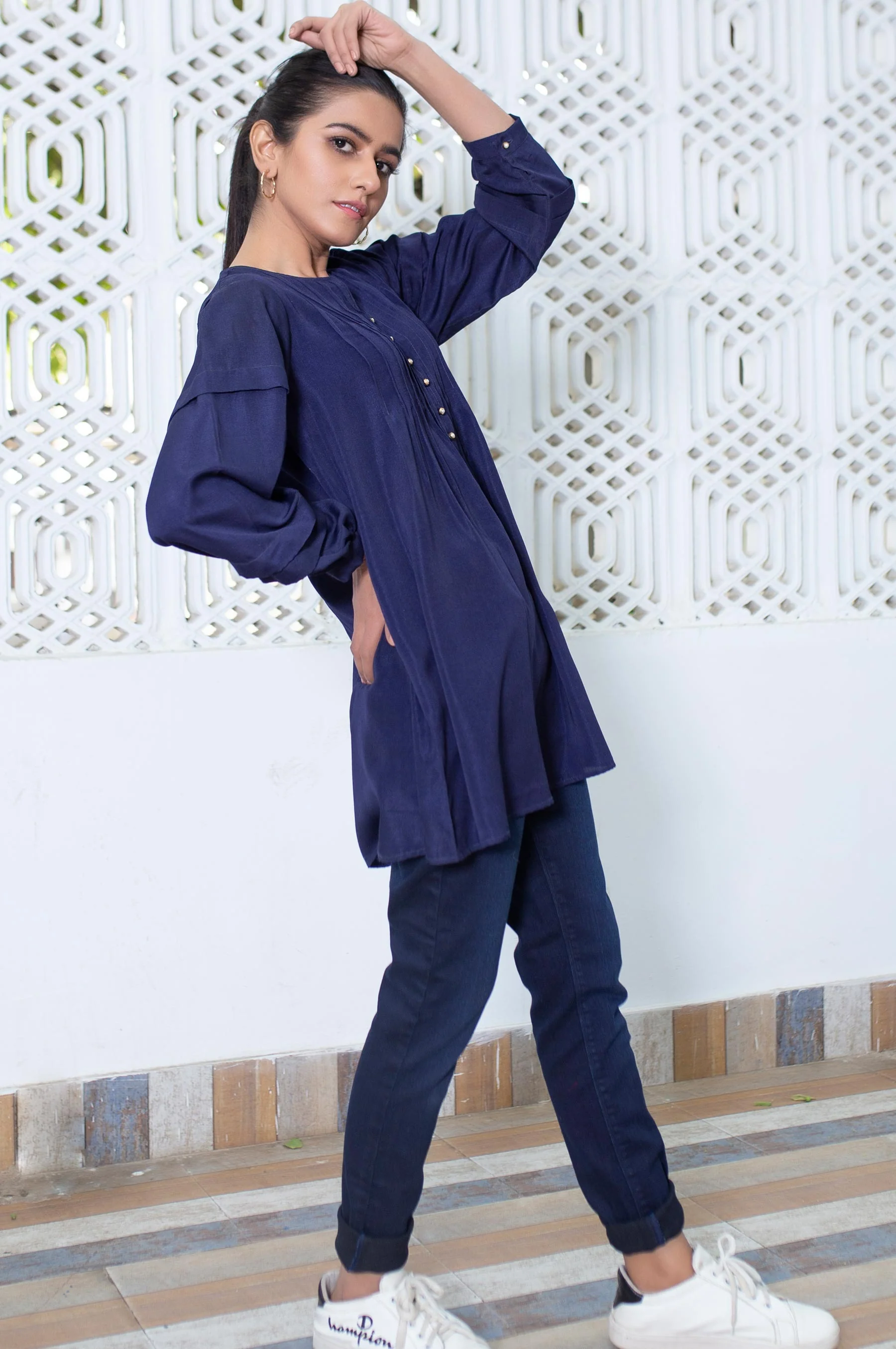Stitched 1 Piece Embellished Crepe Shirt - Image 3