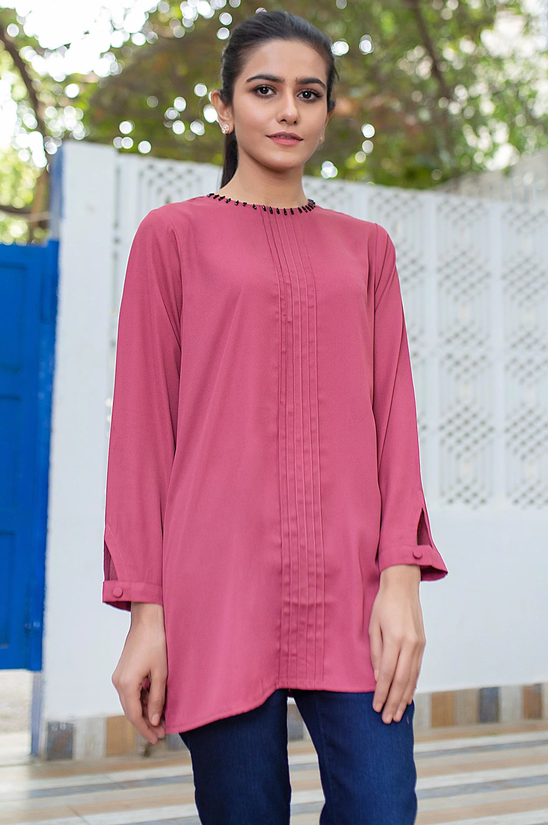 Stitched 1 Piece Embellished Crepe Shirt - Image 2