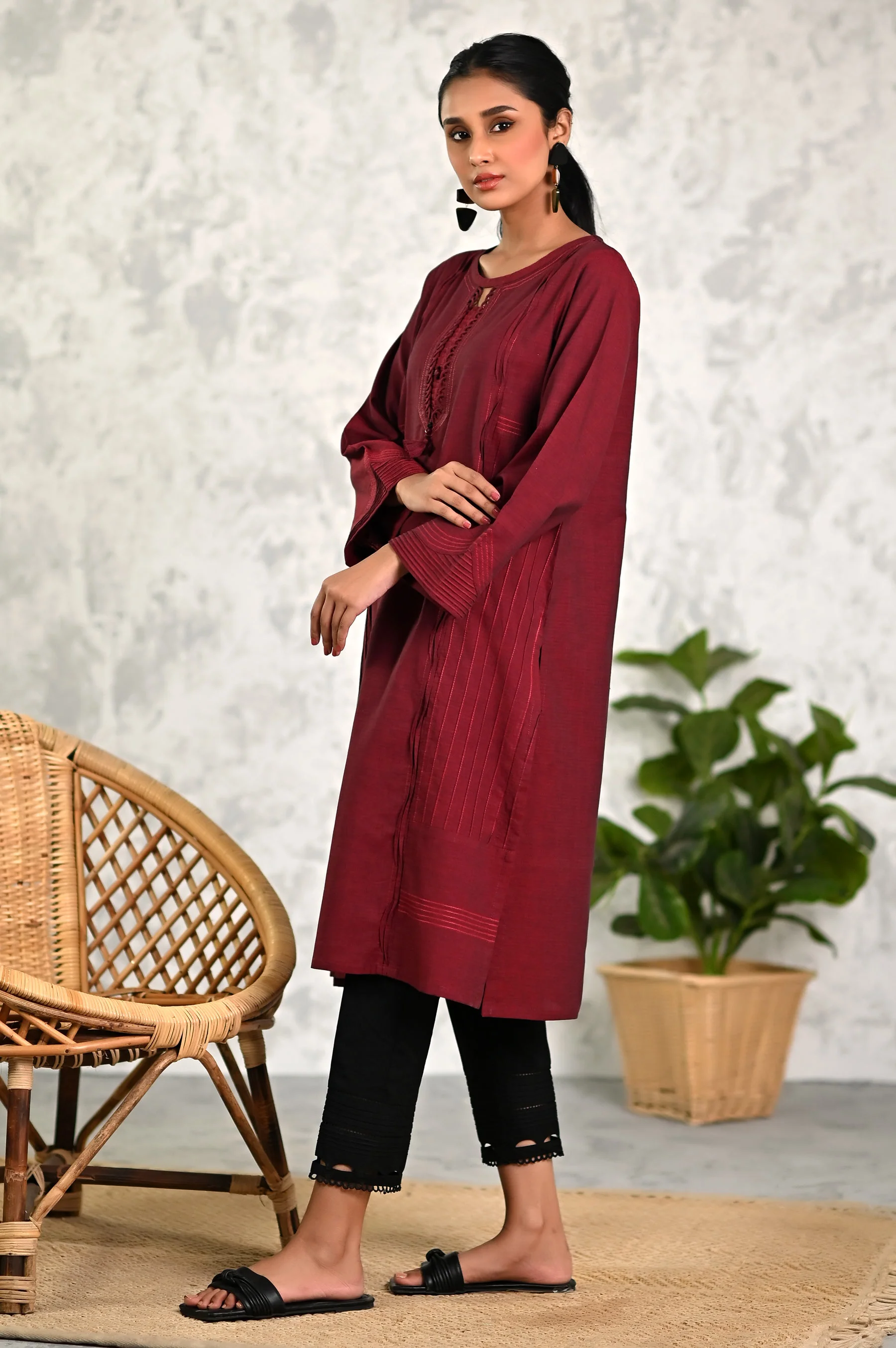 Stitched 1 Piece Embellished Yarn Dyed Textured Shirt - Image 2
