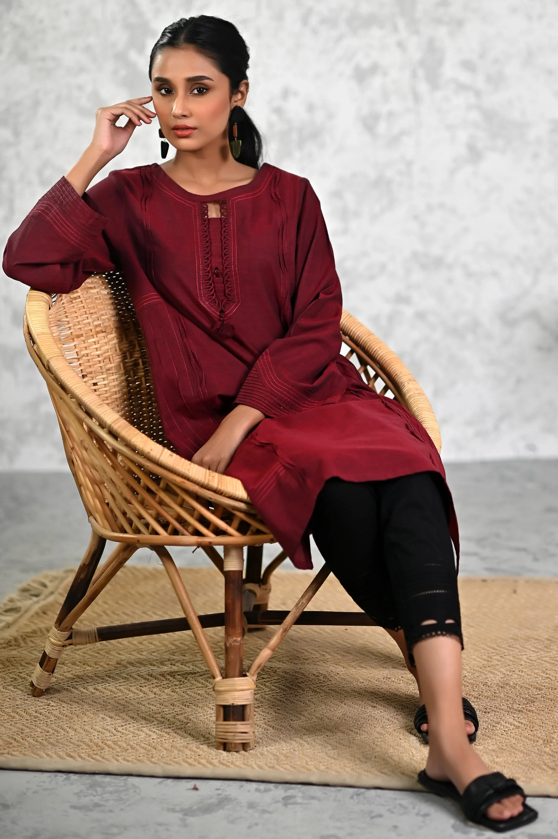 Stitched 1 Piece Embellished Yarn Dyed Textured Shirt - Image 3