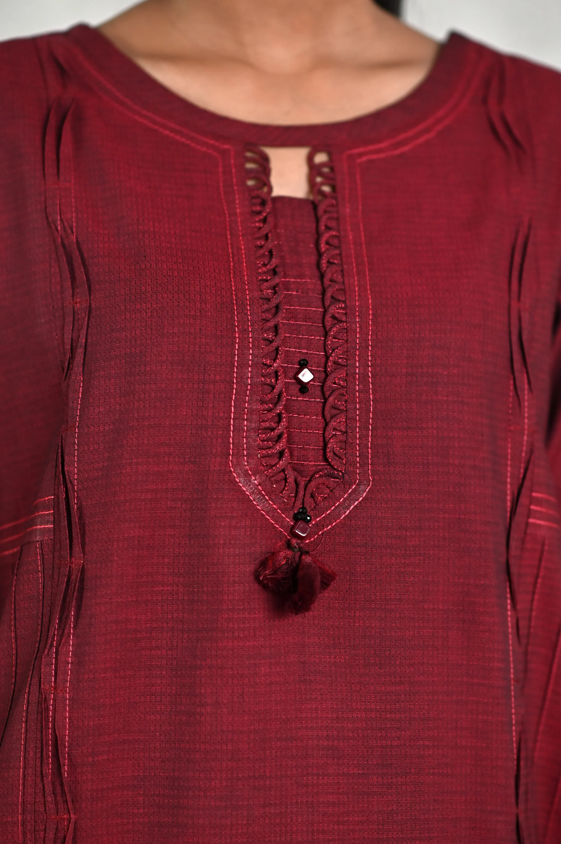 Stitched 1 Piece Embellished Yarn Dyed Textured Shirt - Image 4
