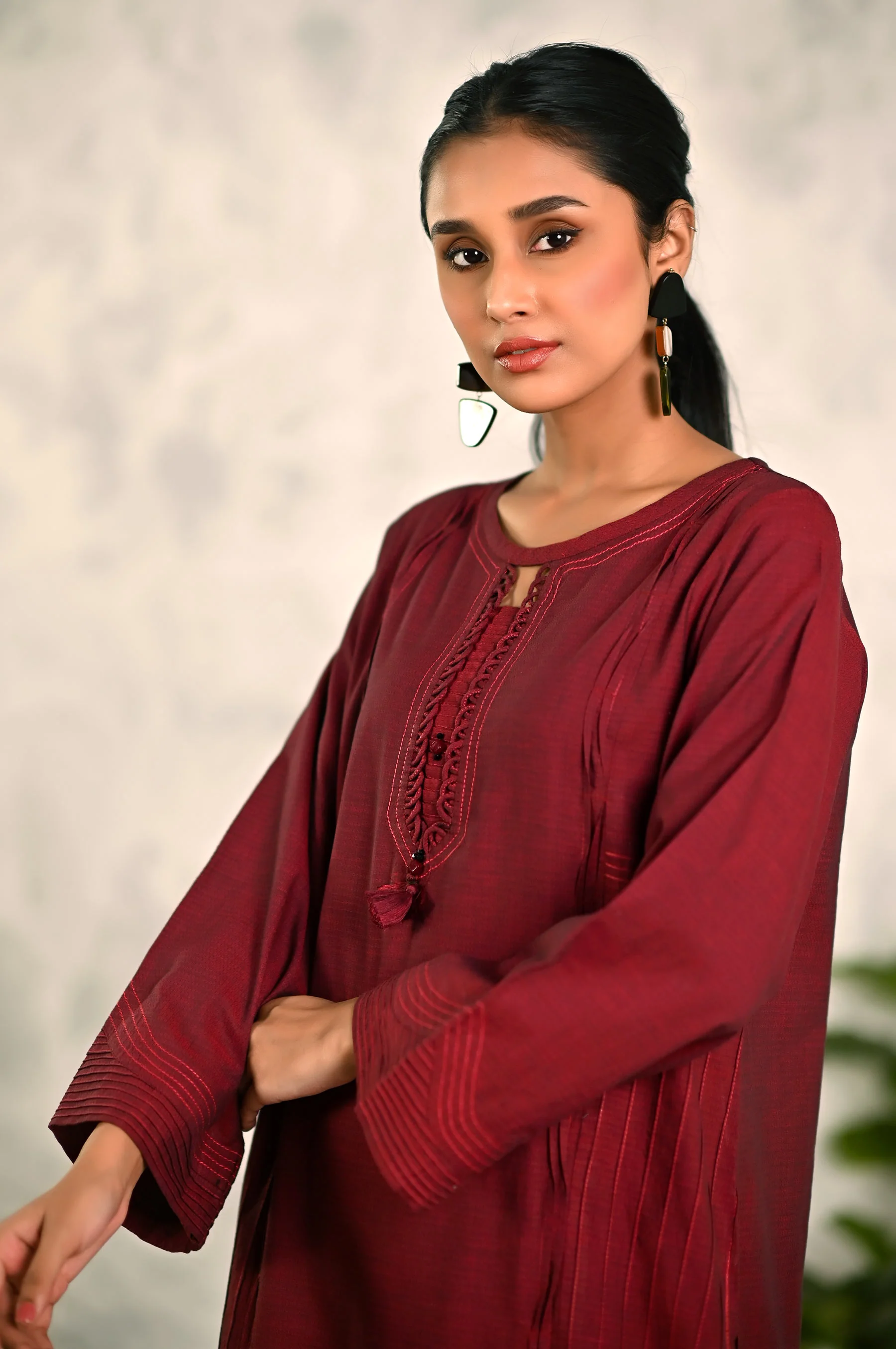 Stitched 1 Piece Embellished Yarn Dyed Textured Shirt - Image 6
