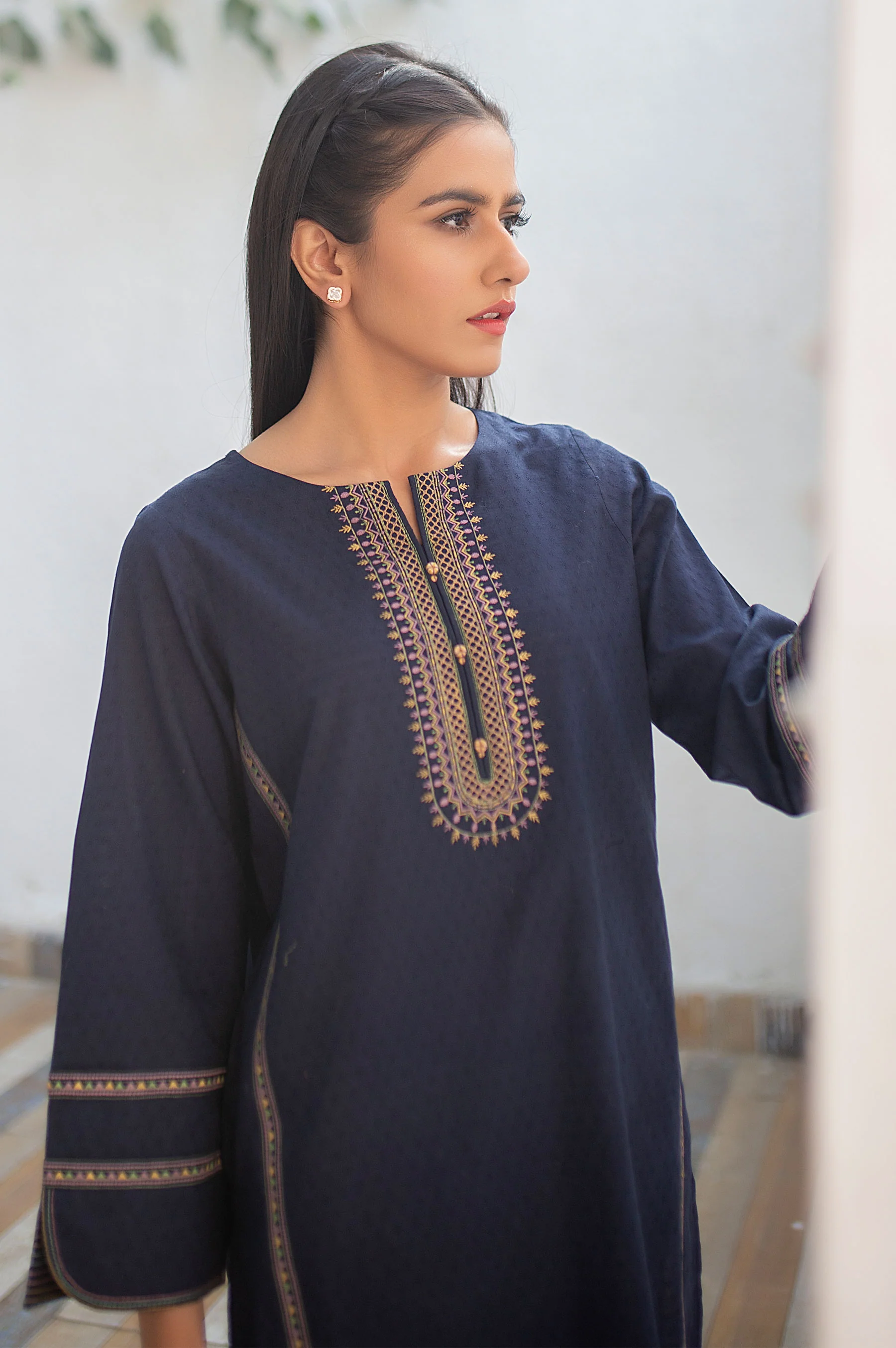 Stitched 1 Piece Embroided Jacquard Shirt - Image 3