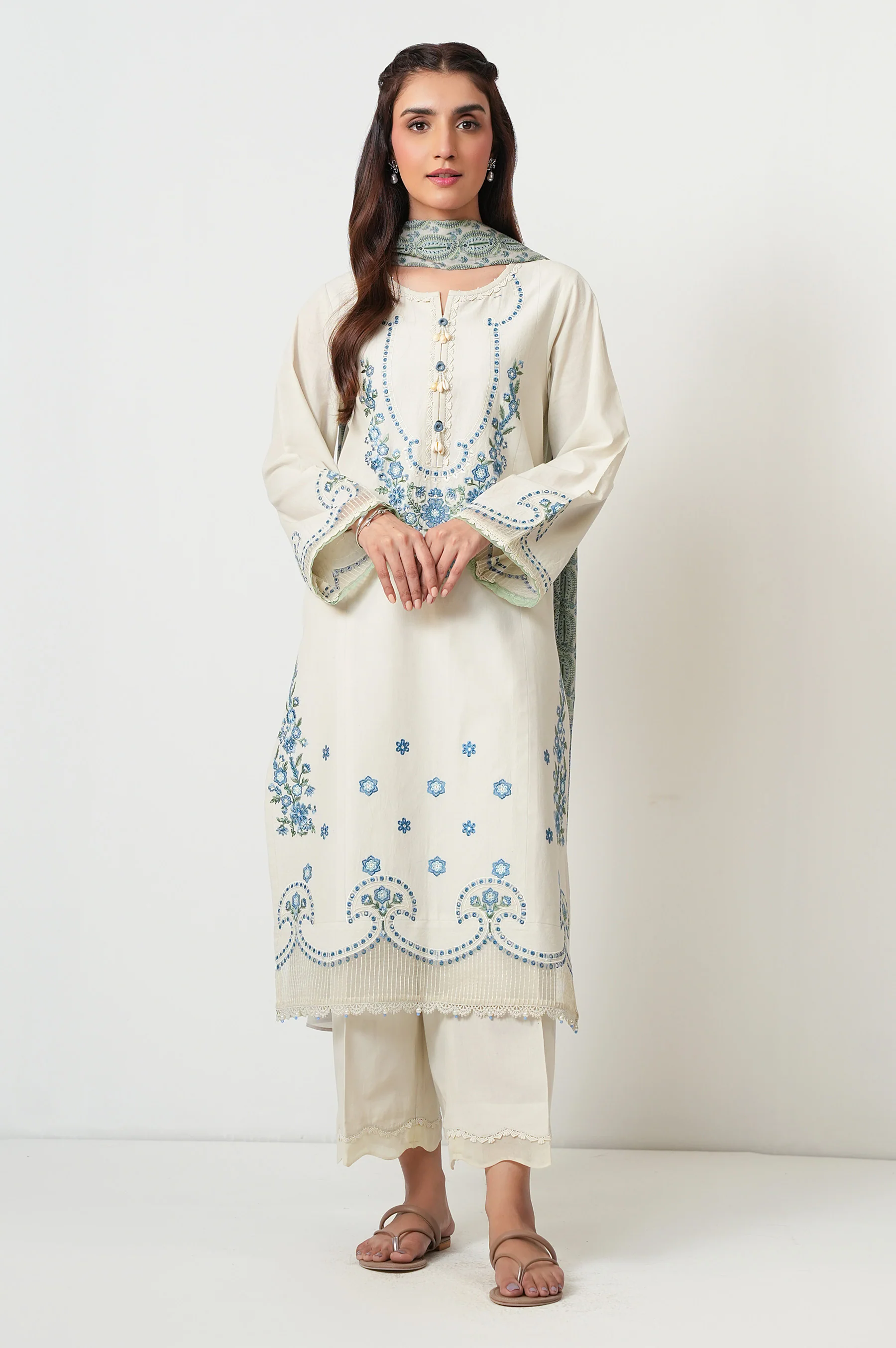 STITCHED EMBROIDERED CAMBRIC SUIT