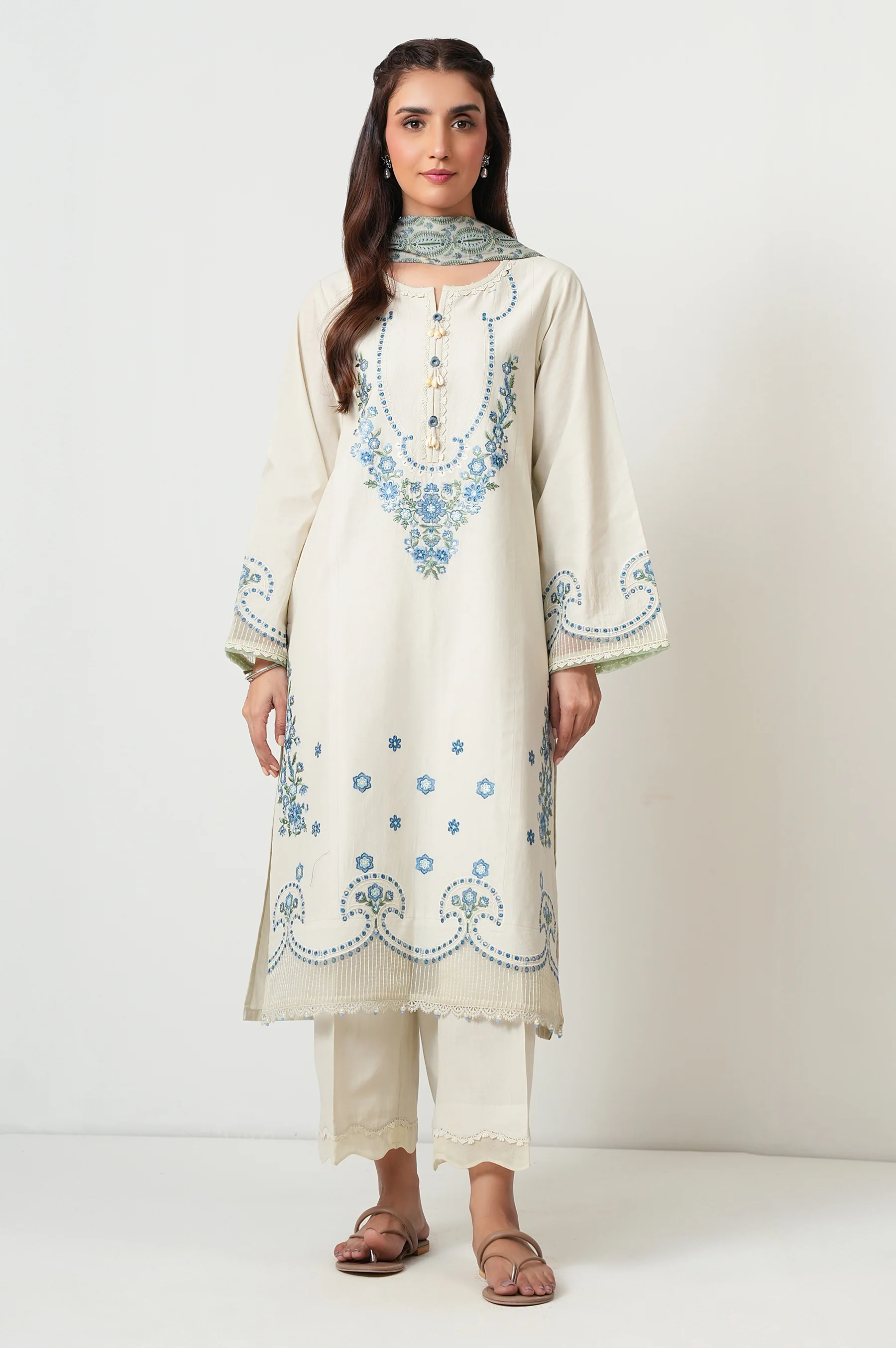 STITCHED EMBROIDERED CAMBRIC SUIT - Image 6