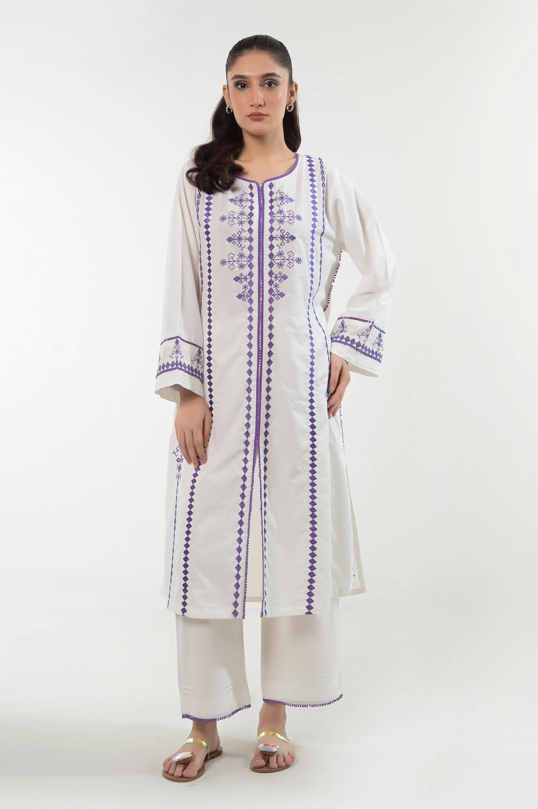 Stitched 2 Piece Embroidered Cotton Linen Viscose Suit