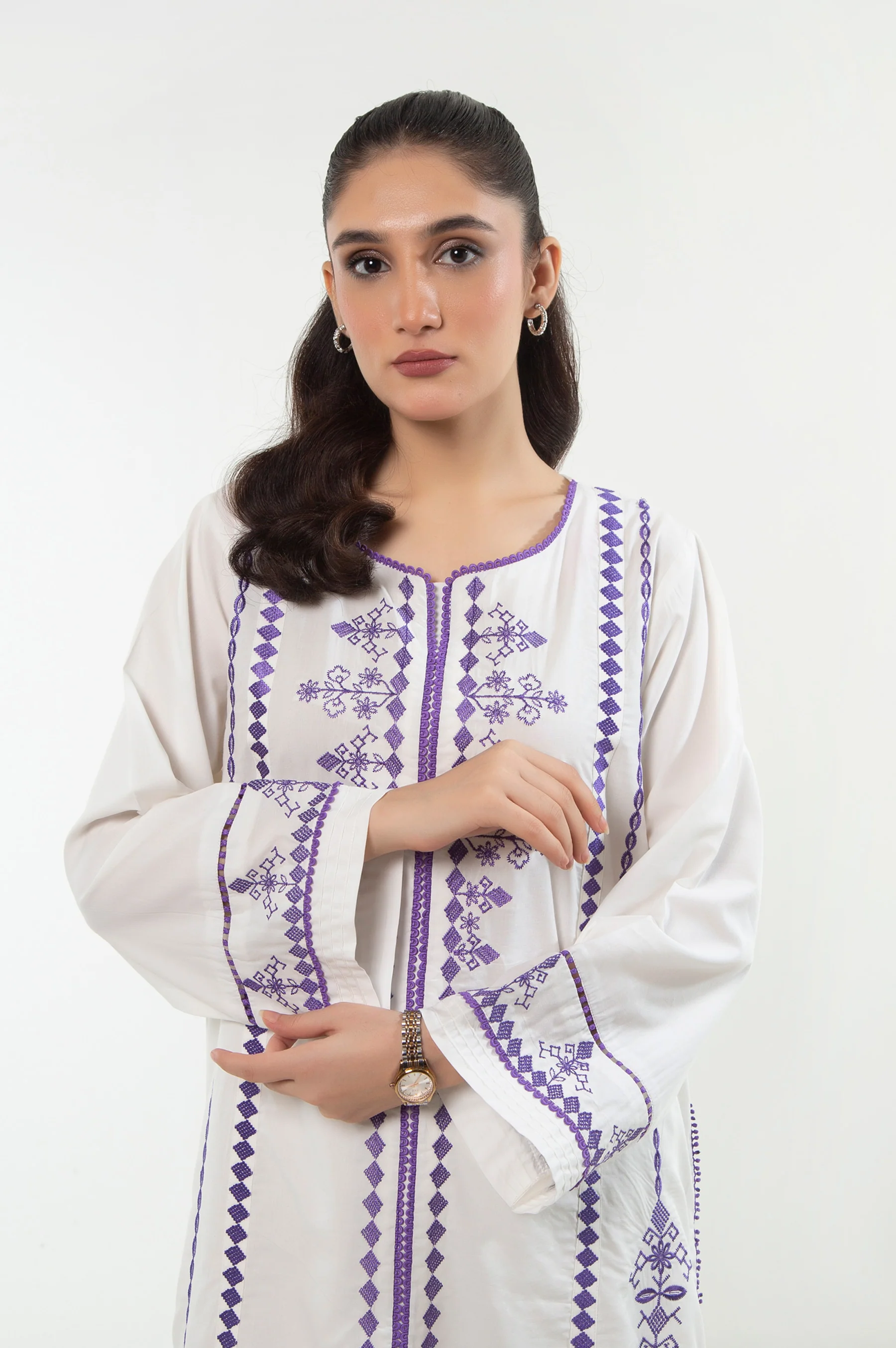 Stitched 2 Piece Embroidered Cotton Linen Viscose Suit - Image 2