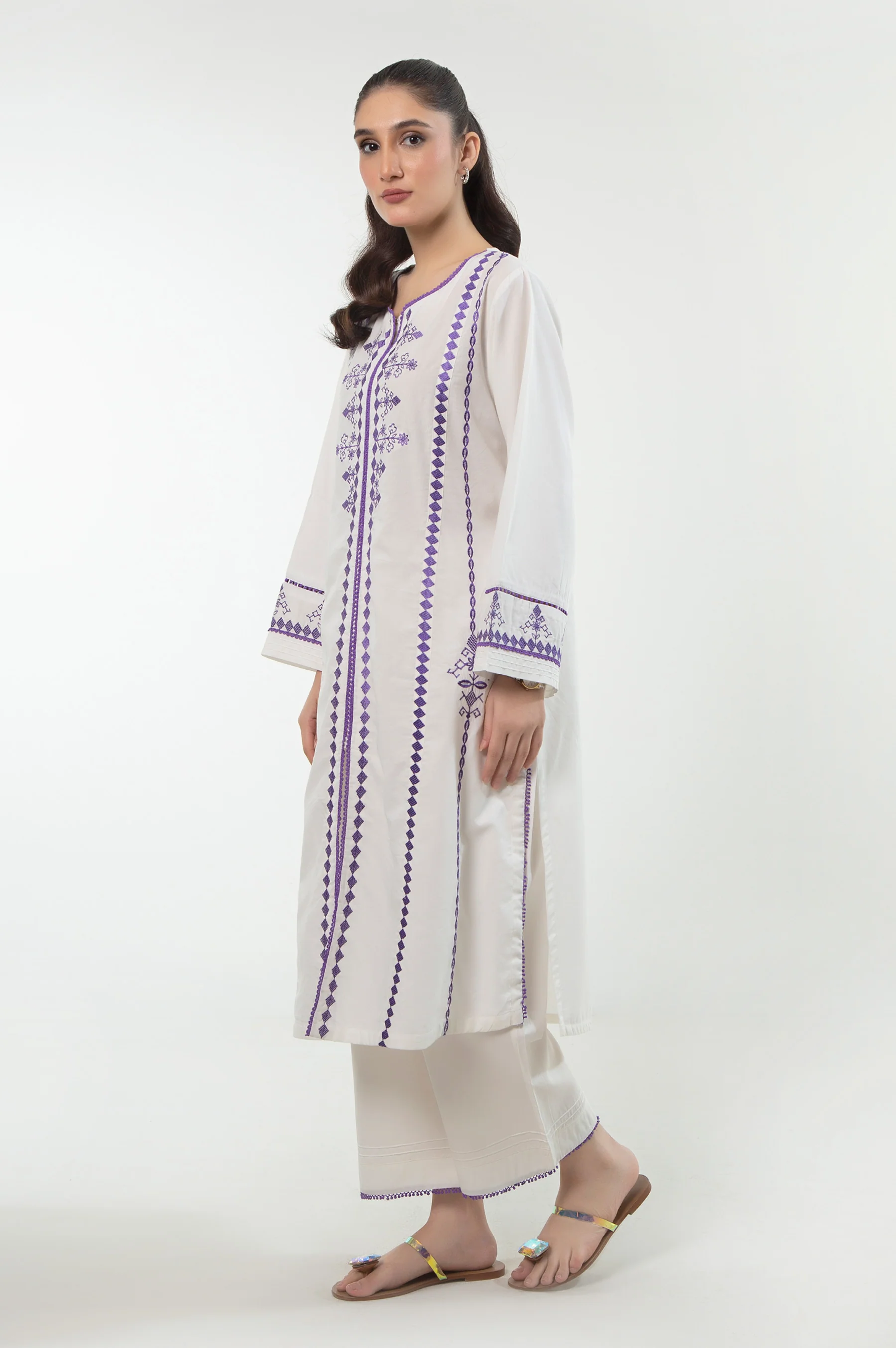 Stitched 2 Piece Embroidered Cotton Linen Viscose Suit - Image 4
