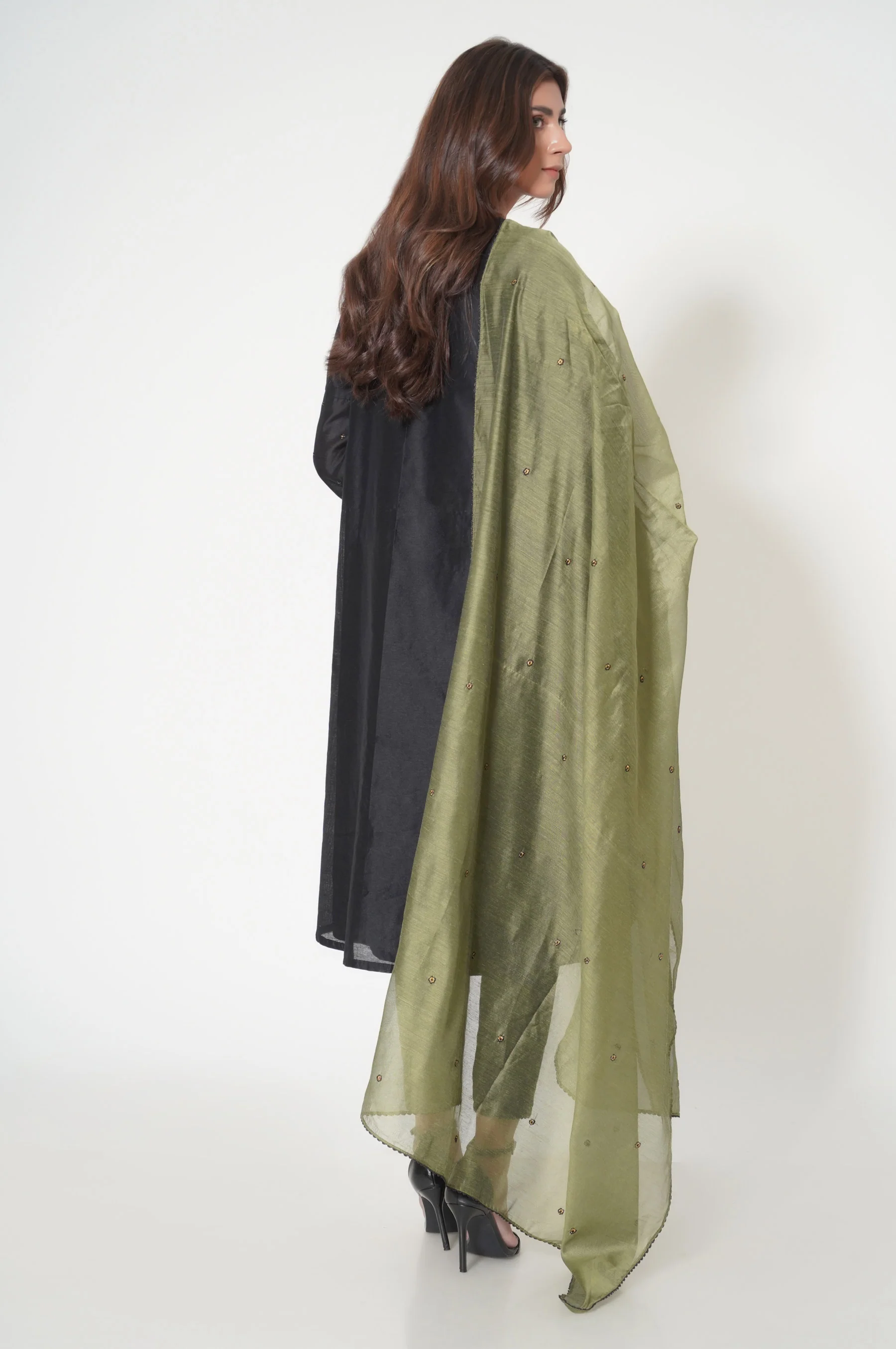 Stitched 3 Piece Embroidered Cotton Net Outfit - Image 6