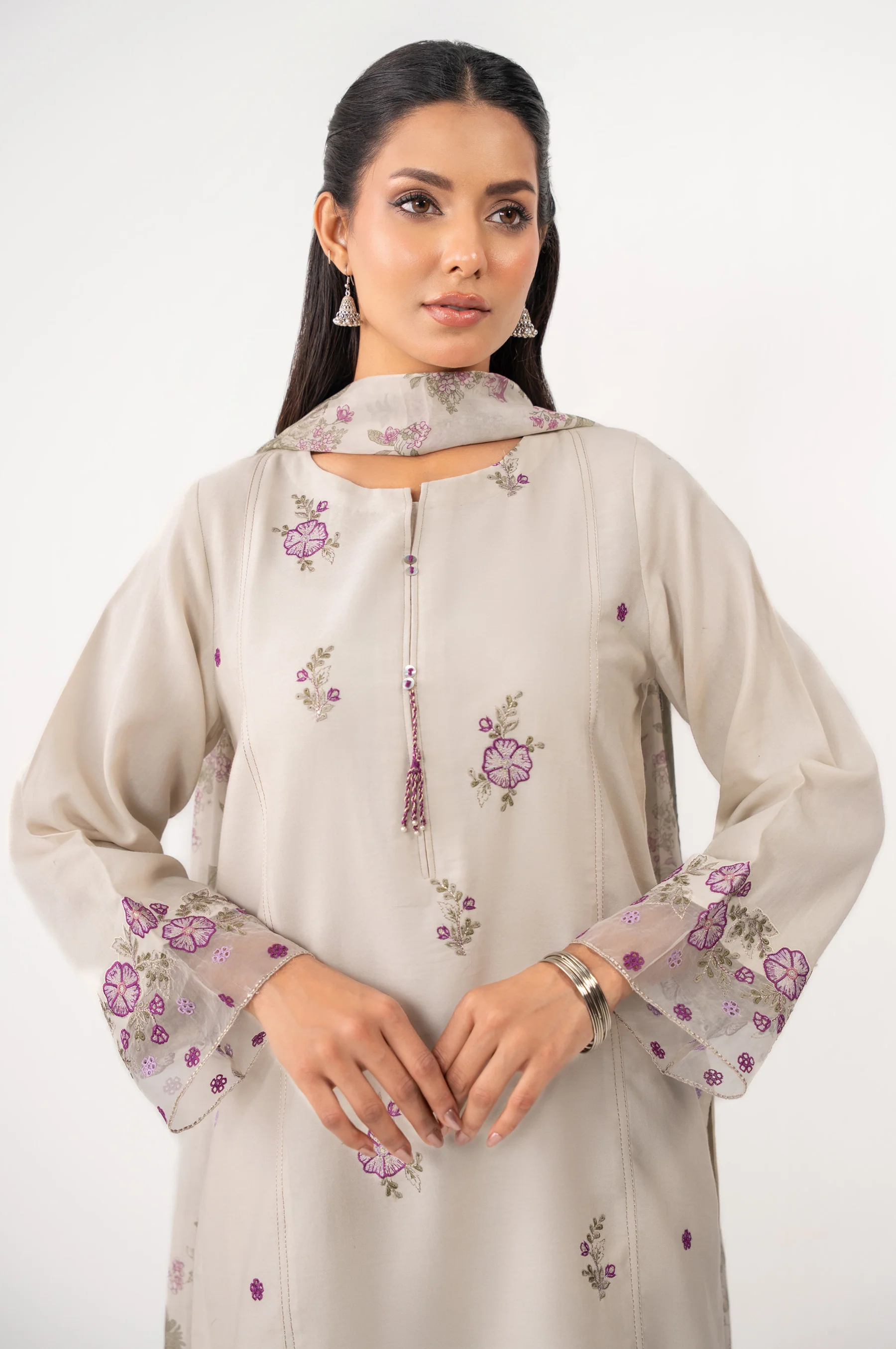 STITCHED EMBROIDERED COTTON SATIN SUIT - Image 4