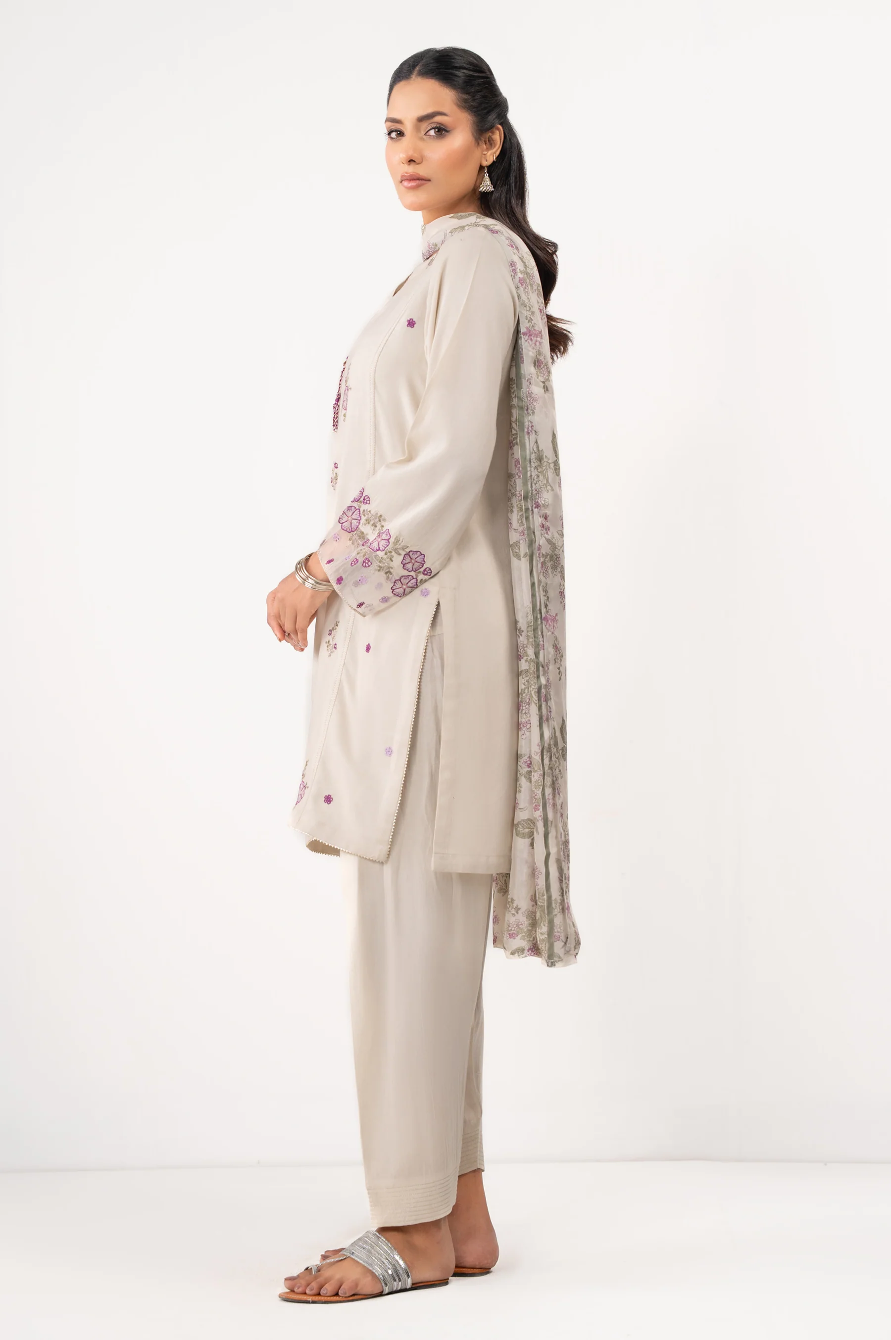 STITCHED EMBROIDERED COTTON SATIN SUIT - Image 5