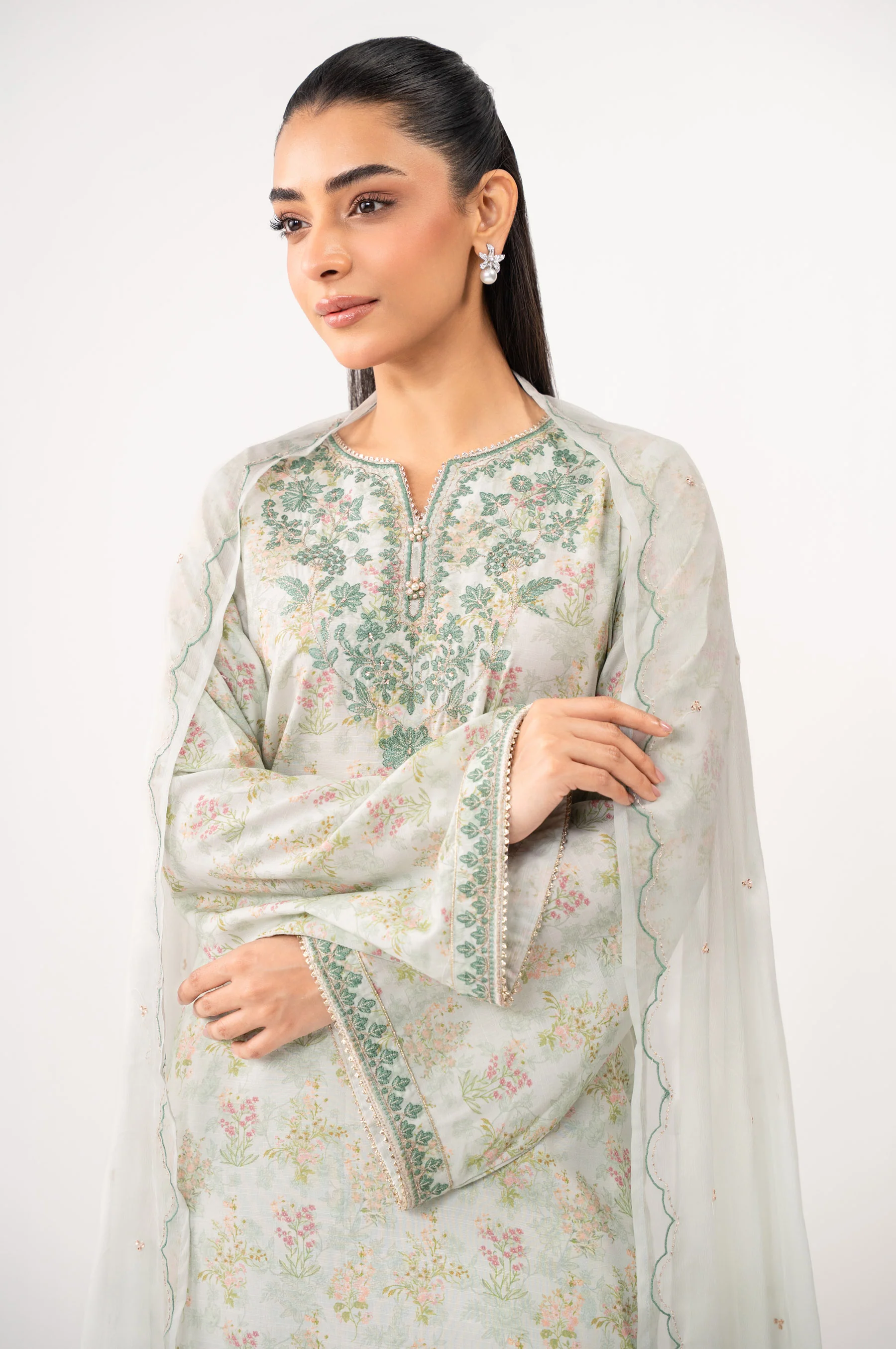 STITCHED EMBROIDERED DULL RAW SILK SUIT - Image 3
