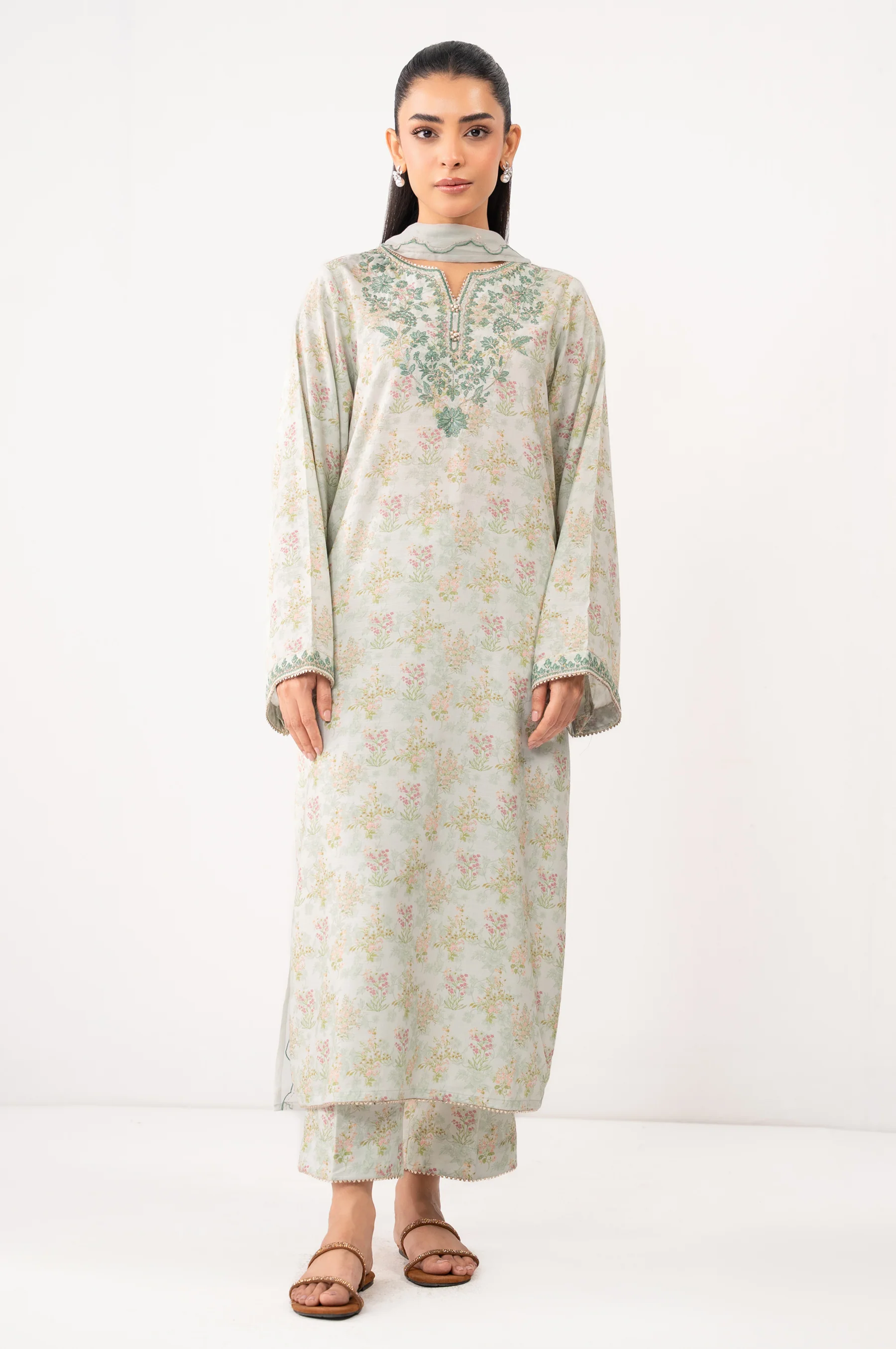 STITCHED EMBROIDERED DULL RAW SILK SUIT - Image 6