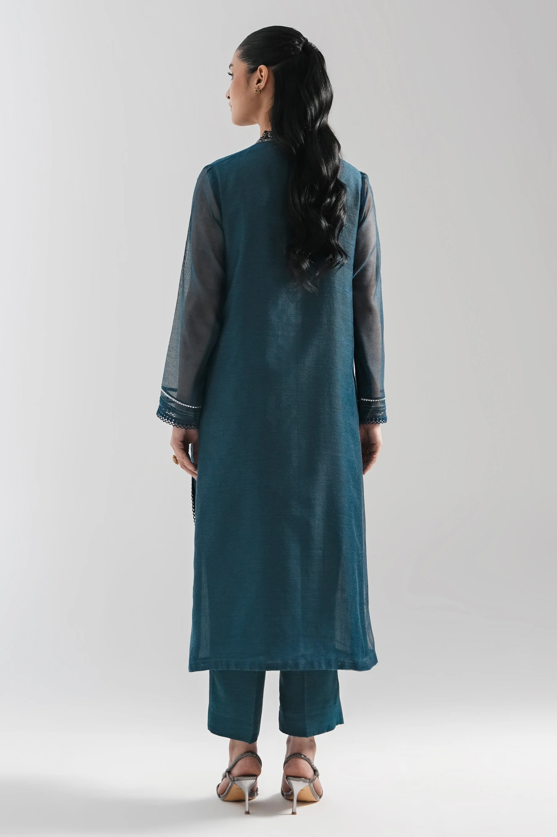 STITCHED EMBROIDERED KHADDI NET SHIRT BOTTOM - Image 3