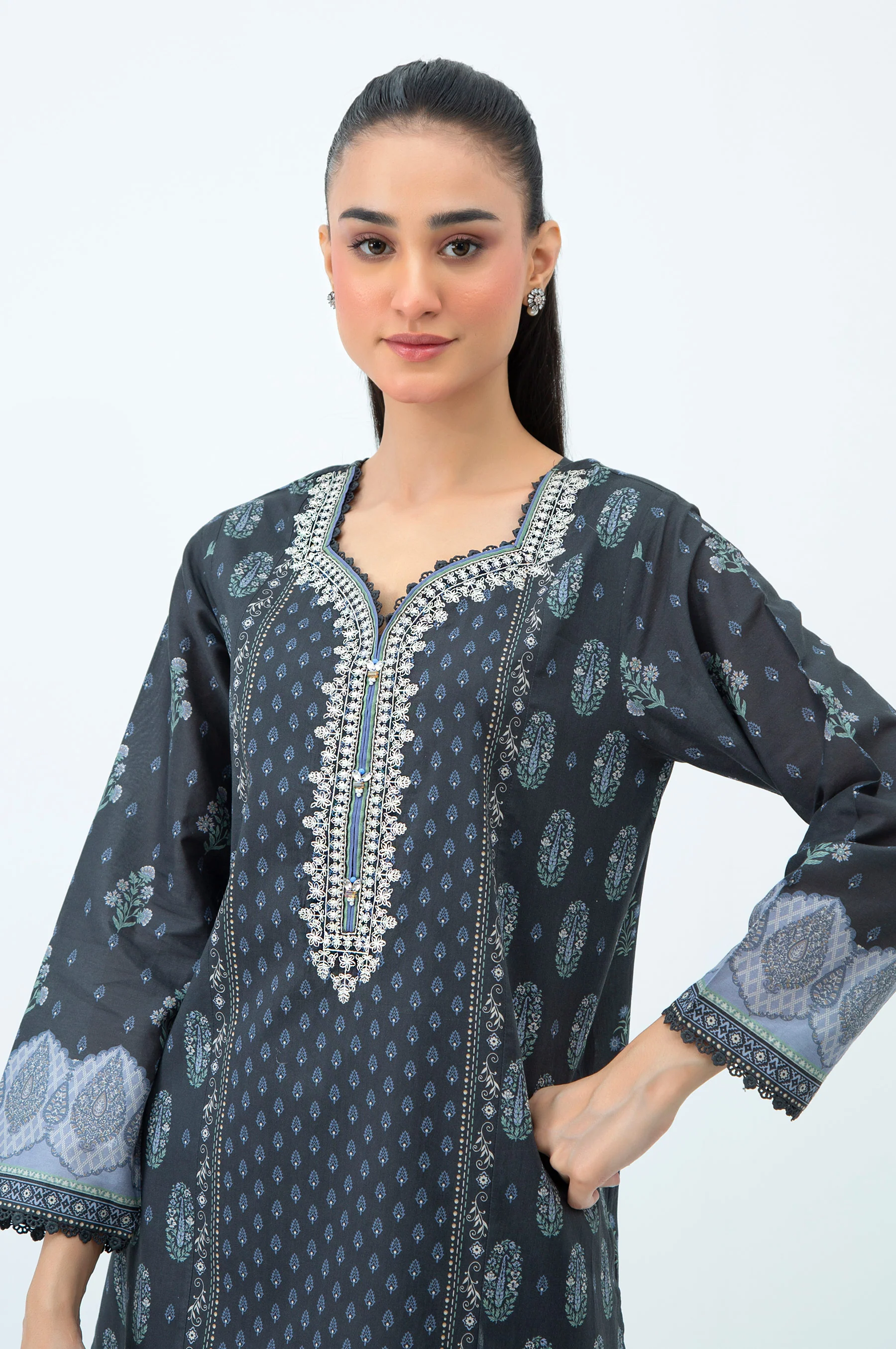 STITCHED EMBROIDERED LAWN SUIT - Image 6