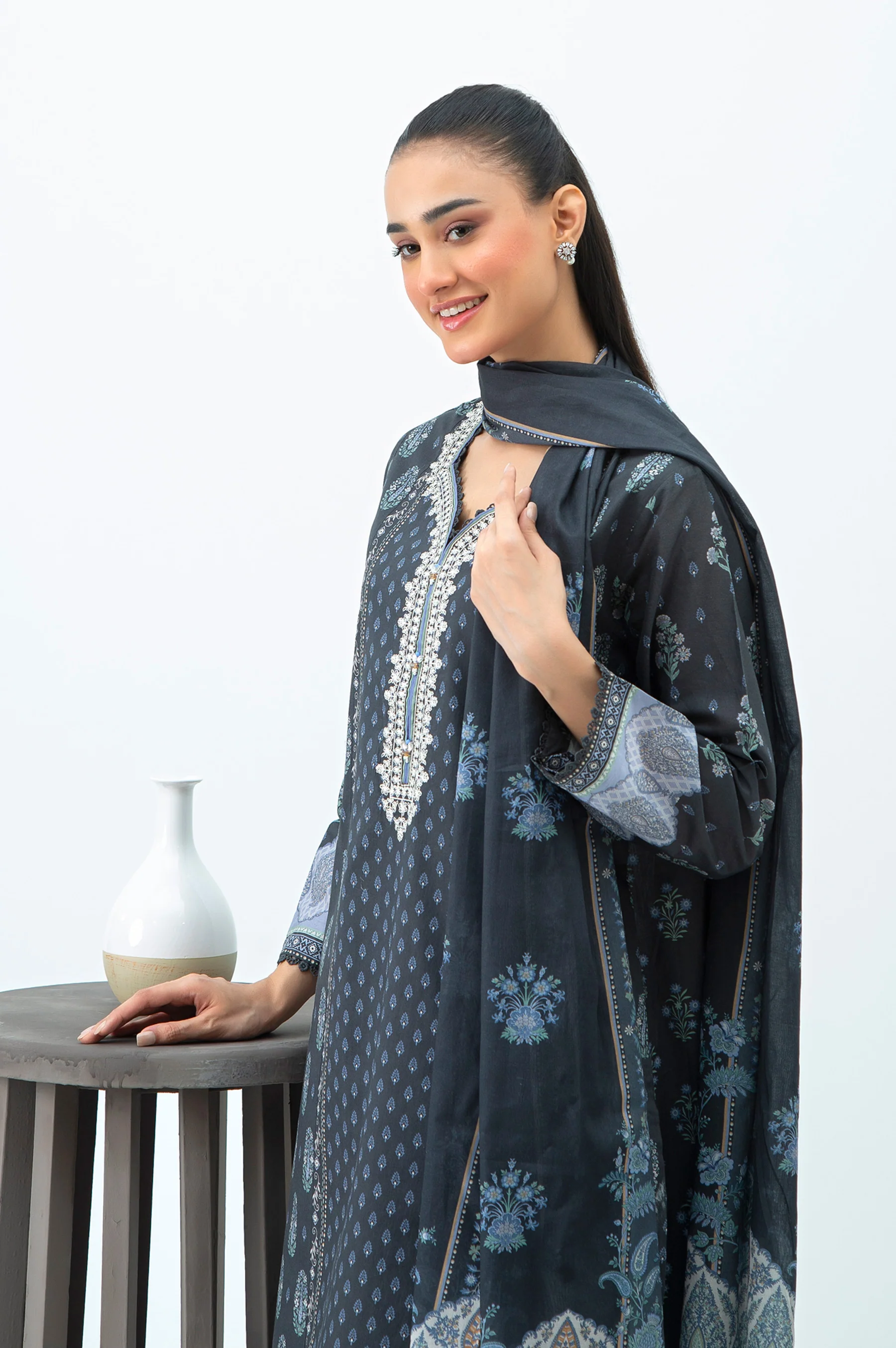 STITCHED EMBROIDERED LAWN SUIT - Image 7