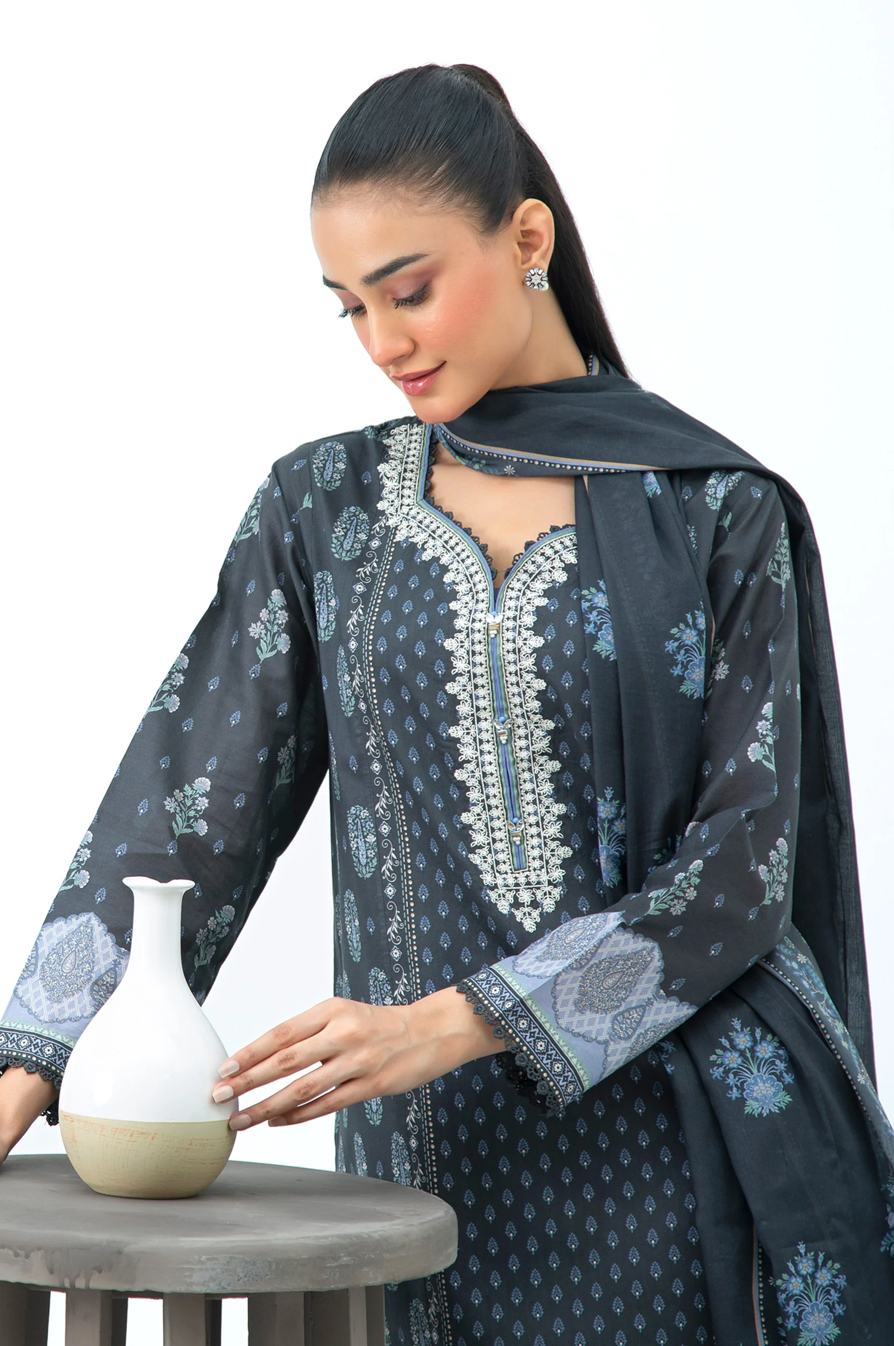 STITCHED EMBROIDERED LAWN SUIT - Image 8