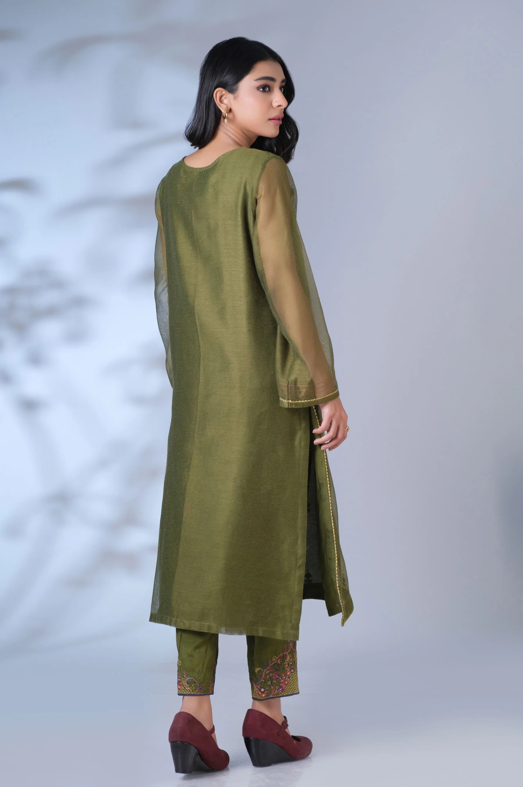 Stitched 2 Piece Khaddi Net Embroidered Outfit - Image 3