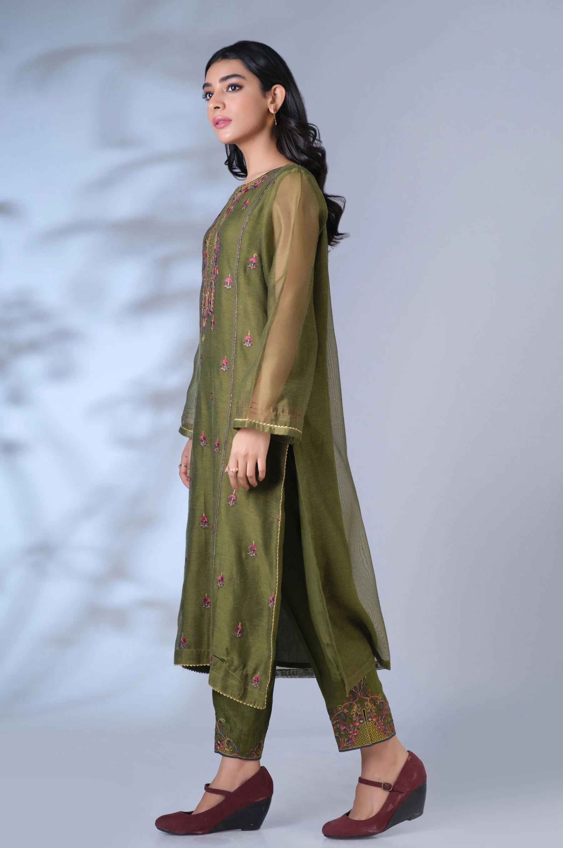 Stitched 2 Piece Khaddi Net Embroidered Outfit - Image 5
