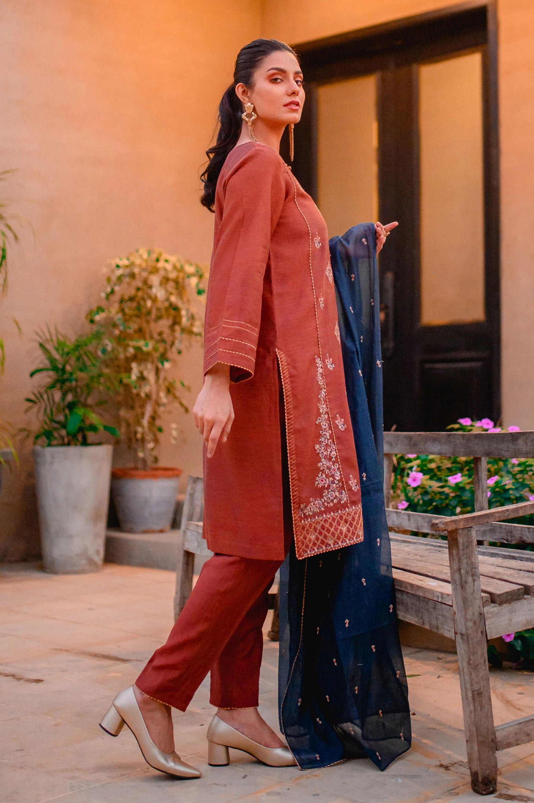 Stitched 3 Piece Cotton Net Embroidered Suit - Image 2